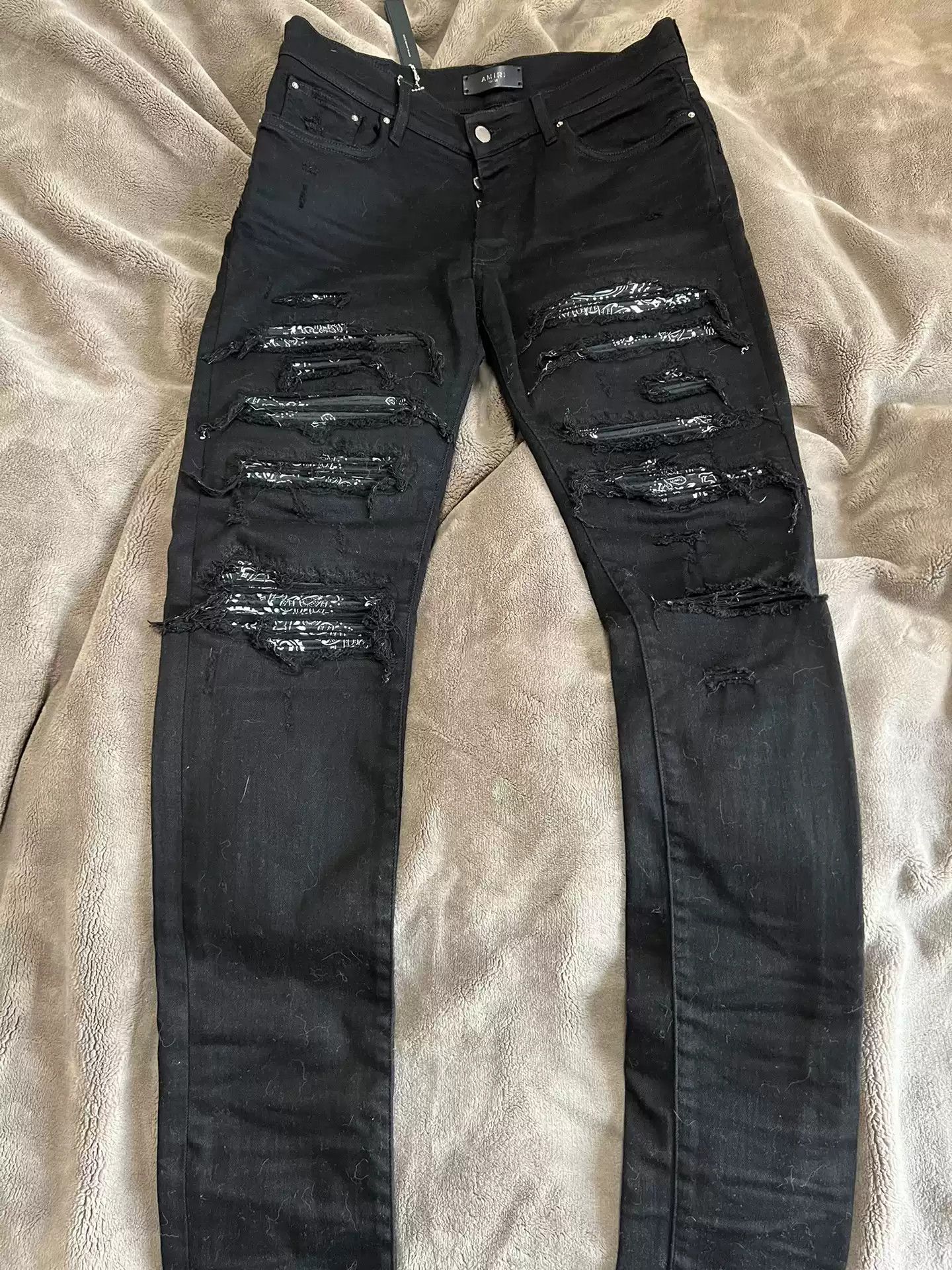 image of Amiri Large Cashew Flower Jeans in Black, Men's (Size 32)