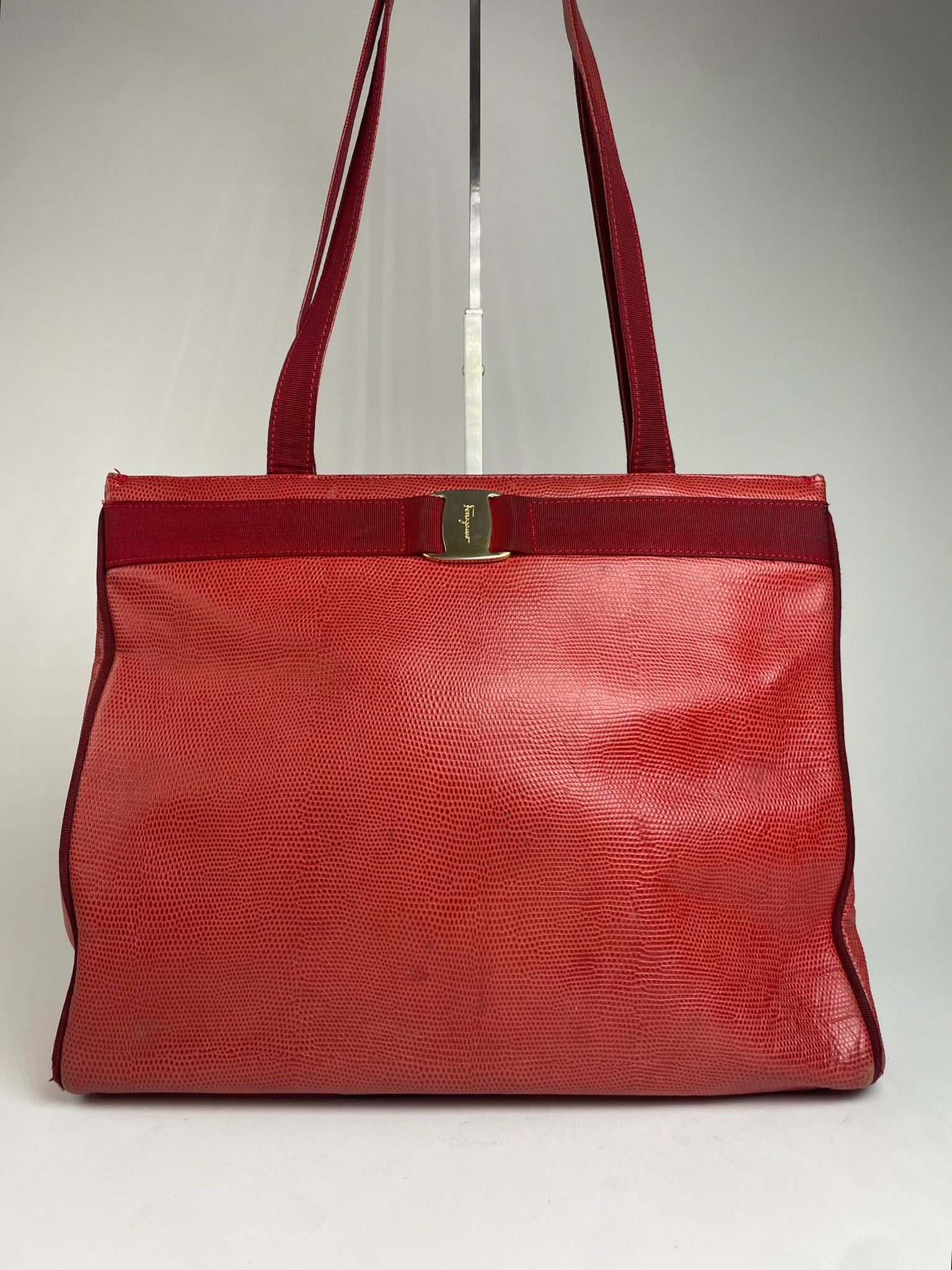 Salvatore Ferragamo Vintage Snake Emblossed Leather Handbag Red Size ONE SIZE - 1 Thumbnail
