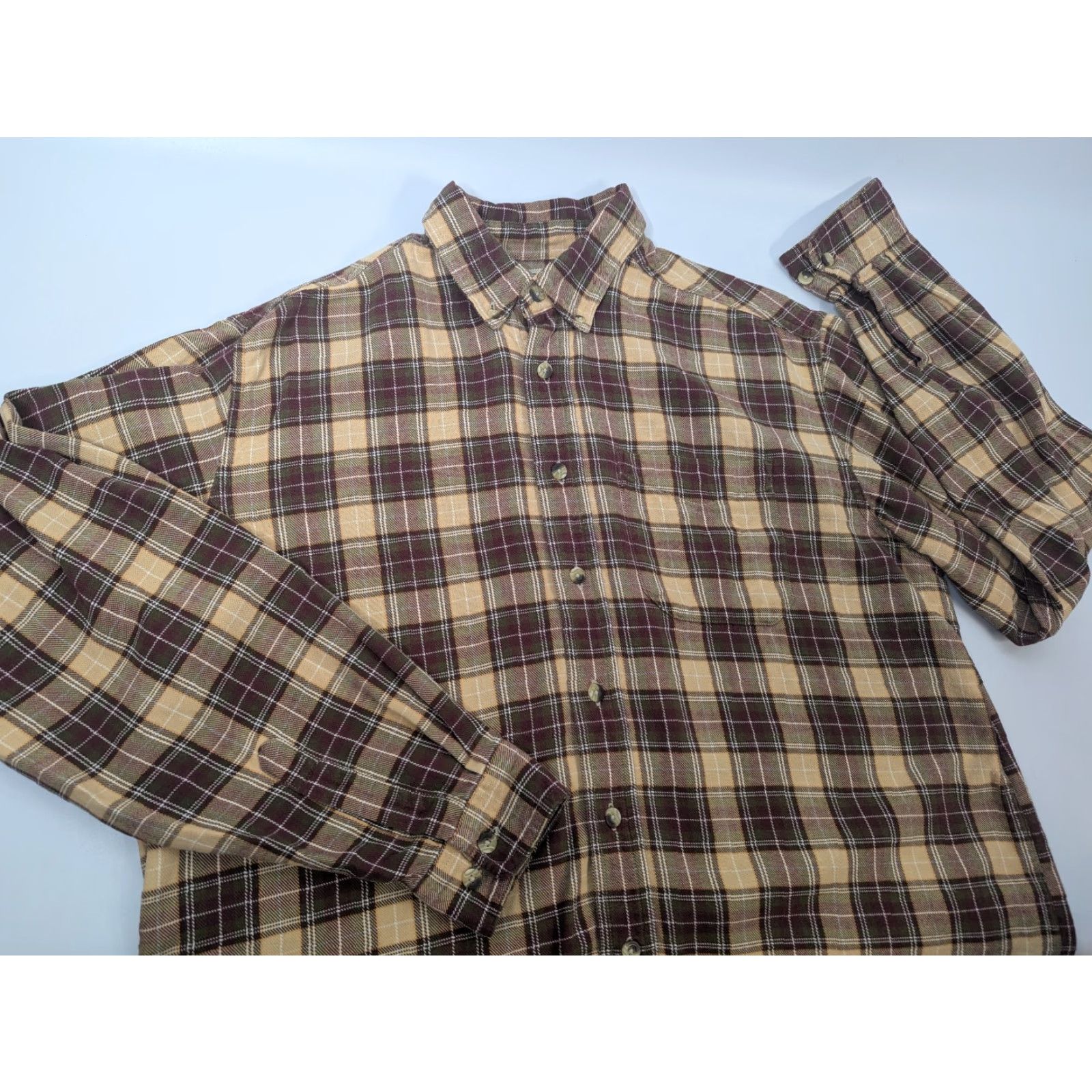 Vintage LL Bean Shirt Mens Large Tall Plaid Brown Flannel Button-Up Long Sleeve 0BHG6 Beige Cotton Size US L / EU 52-54 / 3 - 6 Thumbnail