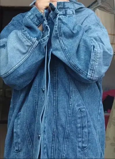 Other Crop Oversized Denim Jacket Female Patchwork Size XL / US 12-14 / IT 48-50 - 2 Thumbnail