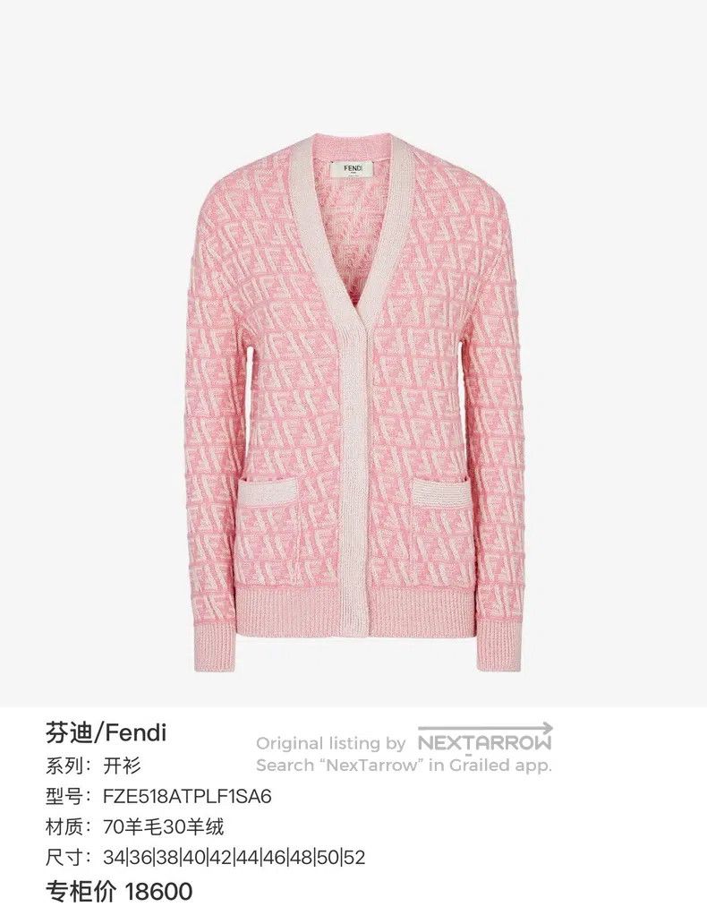 Fendi Fendi Pink Monogrammed Long Sleeve V Neck Drop Shoulder Ca Size XS / US 0-2 / IT 36-38 - 4 Thumbnail