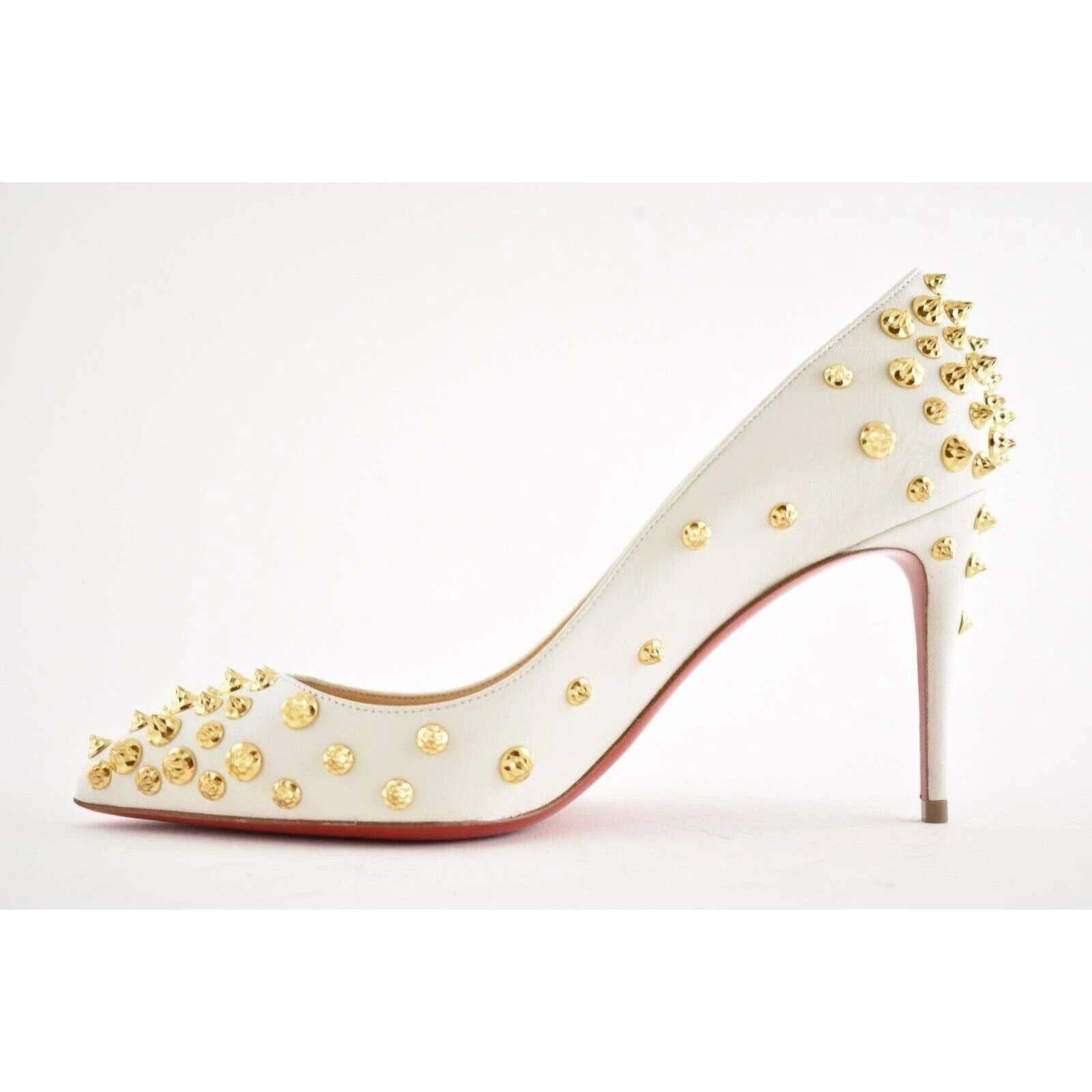 Christian Louboutin Aimantaclou 85 White Snow Gold Spike Pigalle Heel Pump 36.5 Size US 6.5 / IT 36.5 - 8 Thumbnail