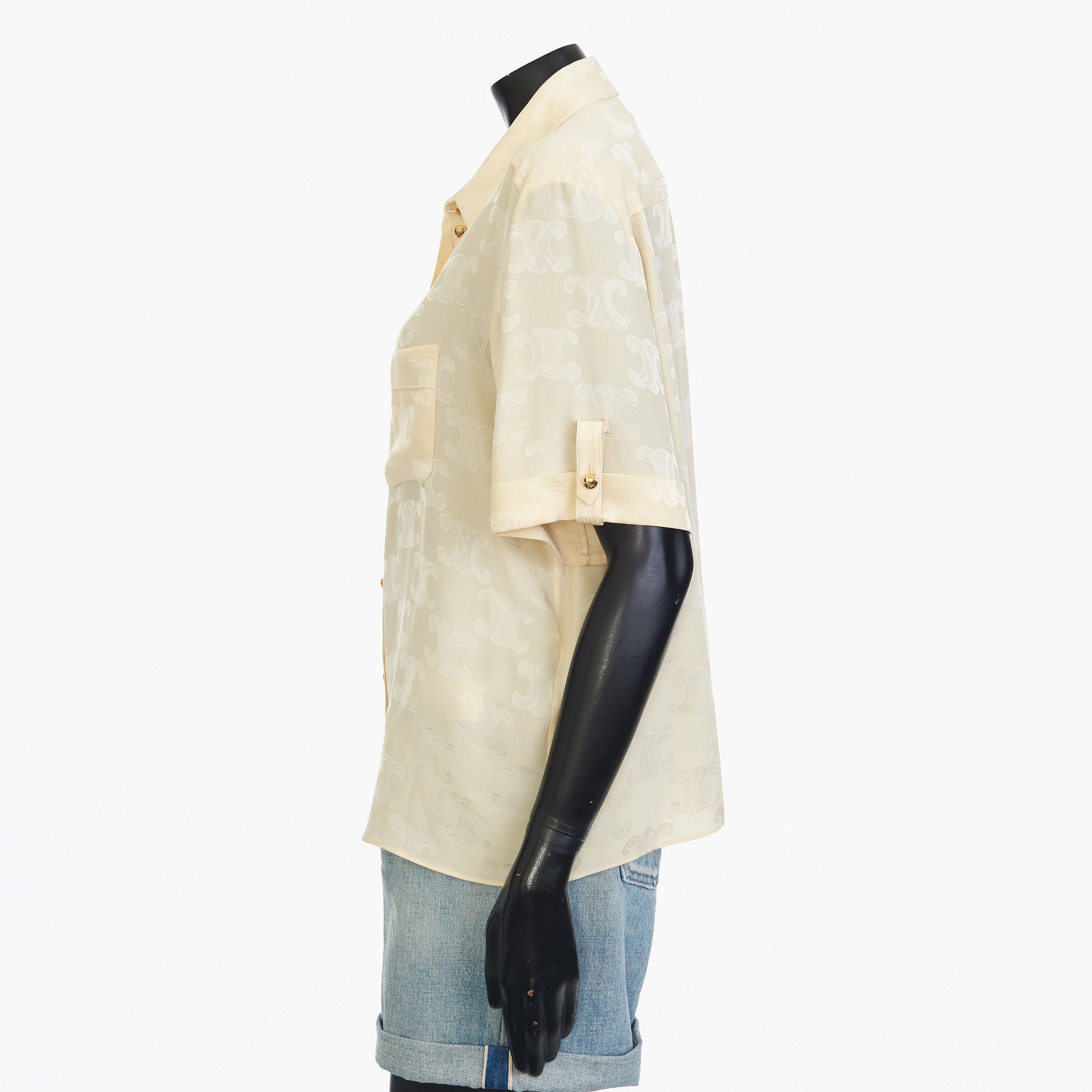 Celine Triomphe Blouse In Crème Shiny Matte Silk Size M / US 6-8 / IT 42-44 - 3 Thumbnail
