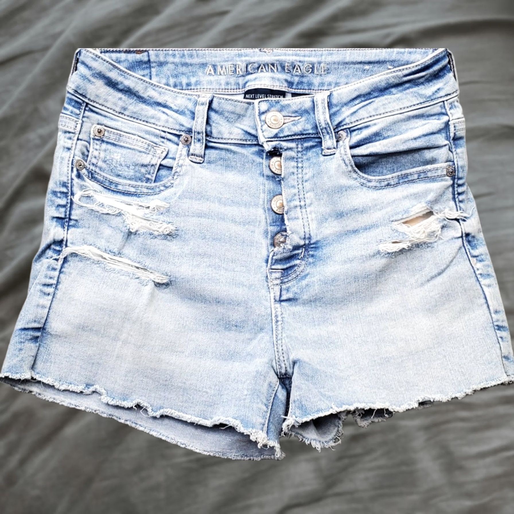 American Eagle Outfitters American Eagle Outfitters Cut-Off Shorts Women's 4 Blue Denim Distressed Button-Fly, 5-Pocket, Cotton Size 27" / US 4 / IT 40 - 1 Thumbnail