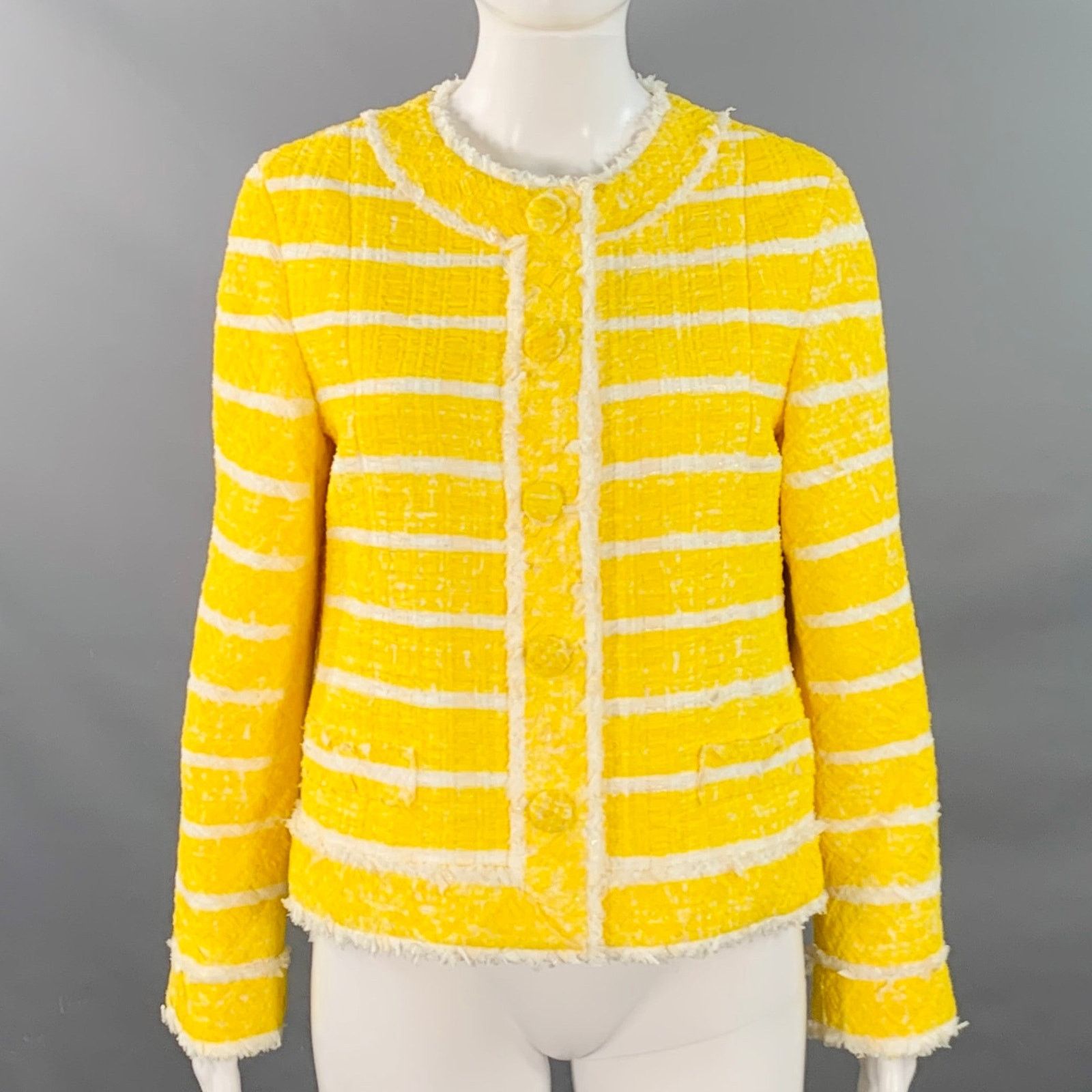 Marc Jacobs Size M Yellow White Boucle Stripe Snaps Jacket Blazer Size M / US 6-8 / IT 42-44 - 1 Thumbnail