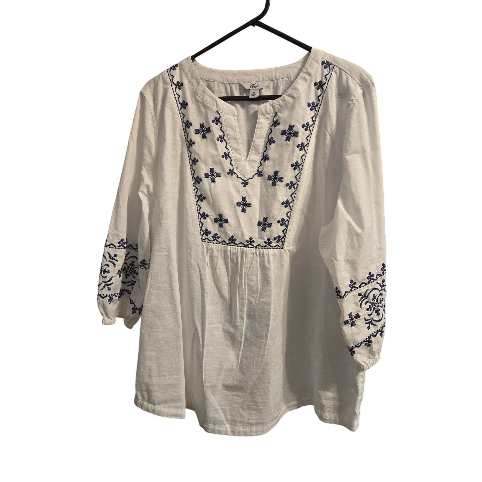 Croft & Barrow Croft & Barrow White Embroidered Boho V-Neck Blouse XL Size XL / US 12-14 / IT 48-50 - 2 Thumbnail