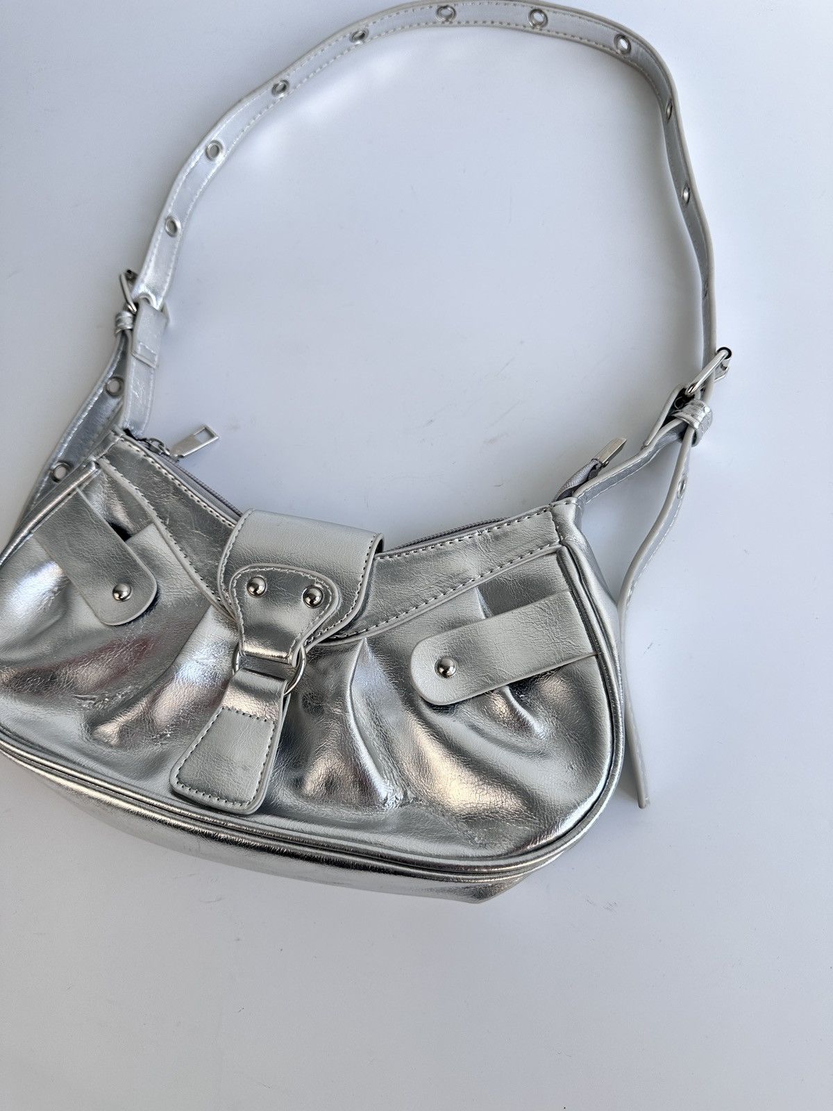 Other Trendy Shoulder Bag Cyber Grunge Aesthetic Chrome Hobo Purse Size ONE SIZE - 4 Thumbnail