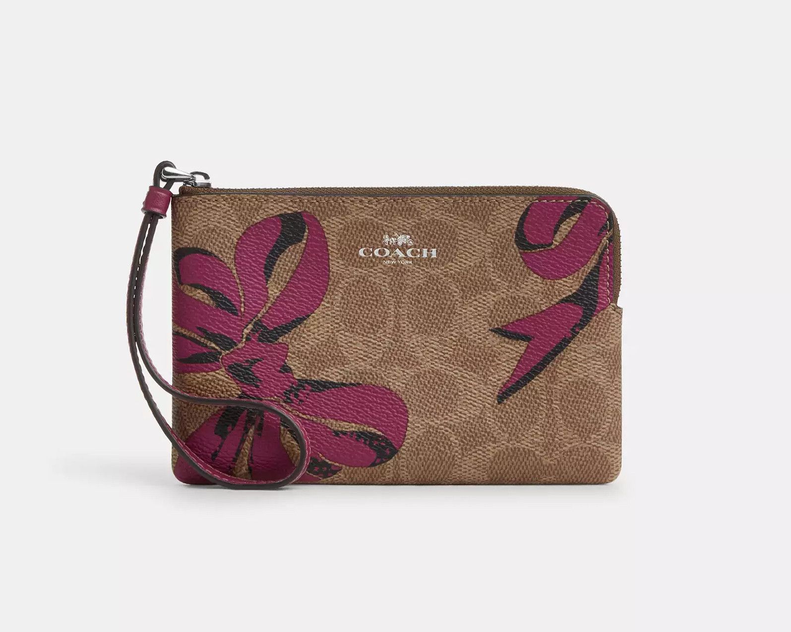 Coach Corner Zip Wristlet In Signature Canvas With Bow Print CZ440 Size ONE SIZE - 4 Thumbnail