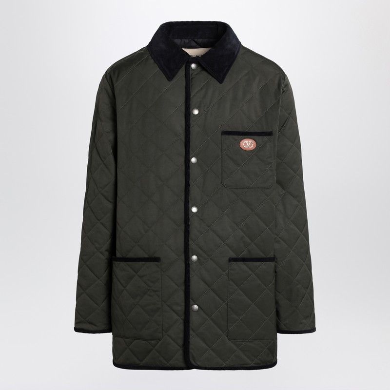 Valentino Olive Green Quilted Jacket With Vlogo Patch