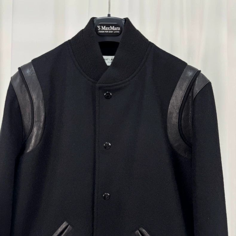 Saint Laurent Paris Saint Laurent Black Wool Leather Trim Bomber Jacket- Size US S / EU 44-46 / 1 - 3 Thumbnail