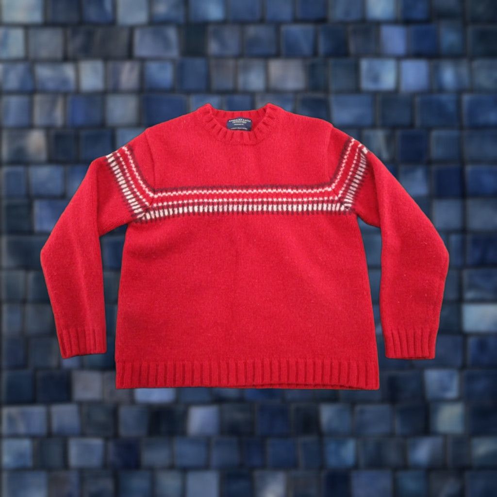 American Eagle Outfitters VINTAGE American Eagle Sweater Women's L Pullover Wool 100% Striped Red US 90s Classic Preppy Mens? No gender at end: Women Size L / US 10 / IT 46 - 1 Thumbnail