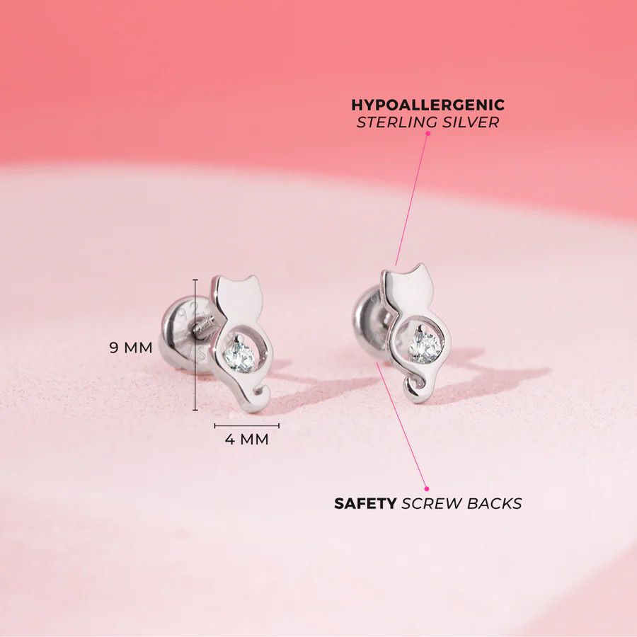 Other CZ Kitty Friend Earrings Screw Back - Sterling Silver Size ONE SIZE - 3 Thumbnail