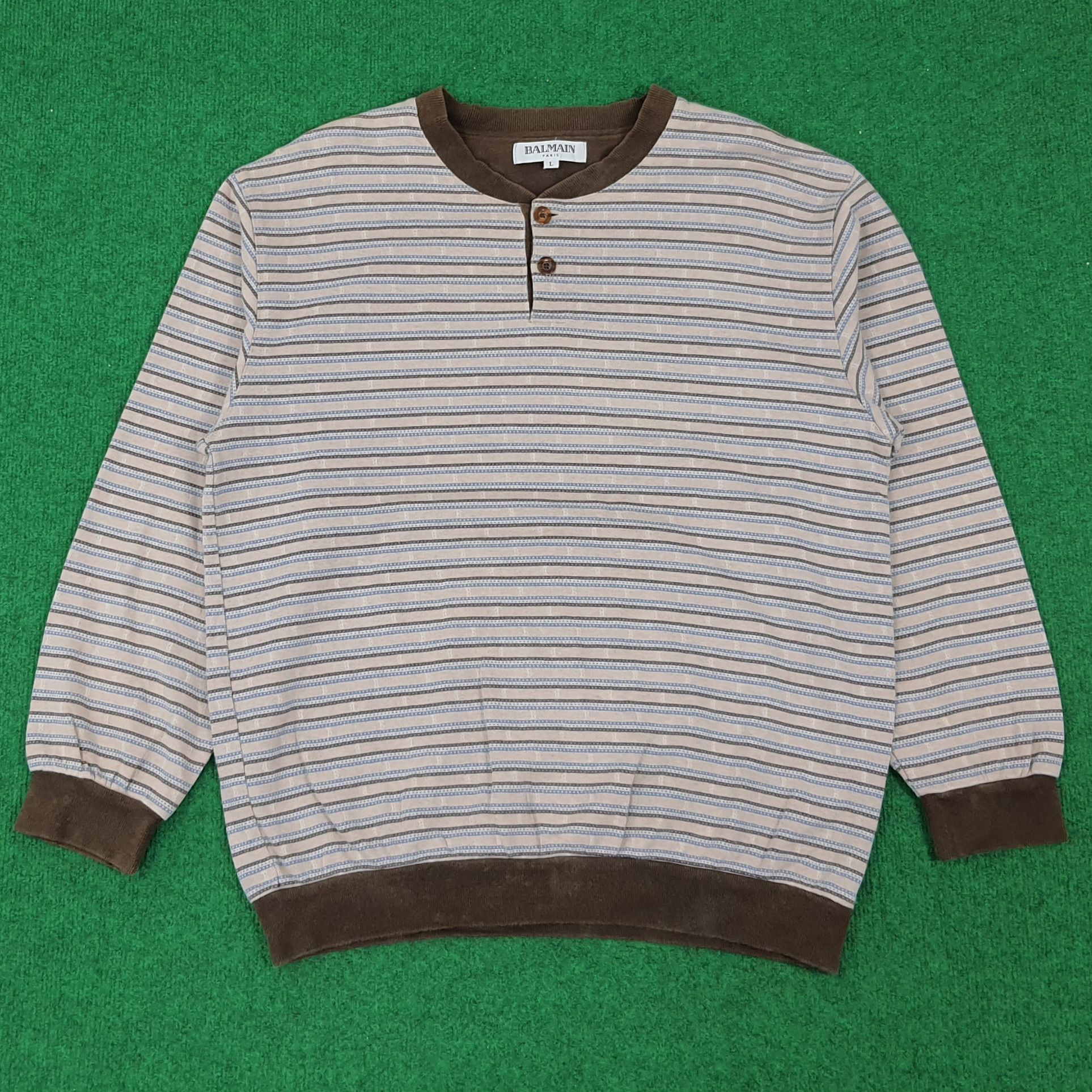 Vintage Balmain Paris Stripes Button Sweatshirt
