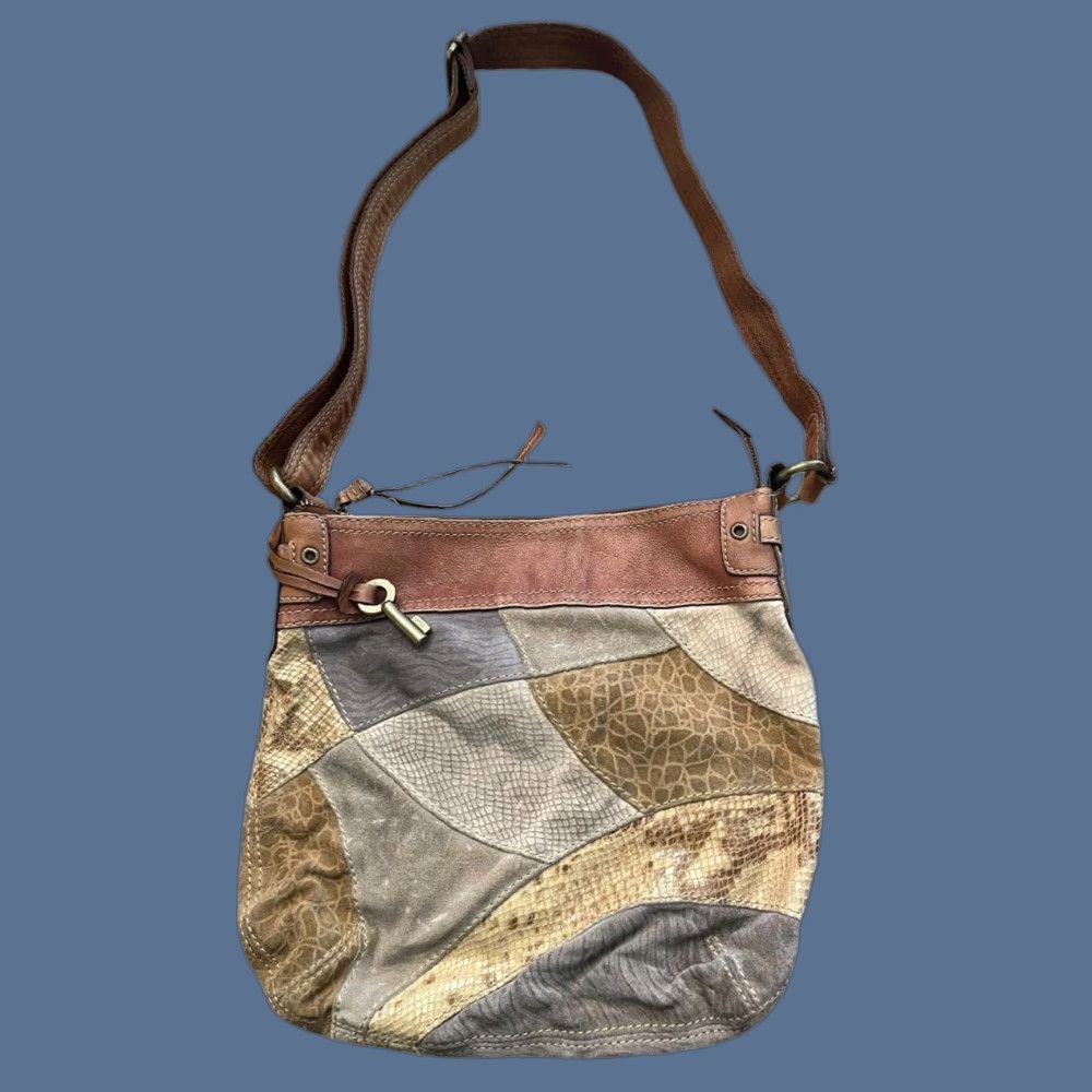 Fossil Fossil Leather Suede Crossbody Purse Boho Patchwork Shoulderbag Women Brown Multicolor Exterior Leather Suede Crossbody Bag 24" Strap Drop Womens Size ONE SIZE - 1 Thumbnail