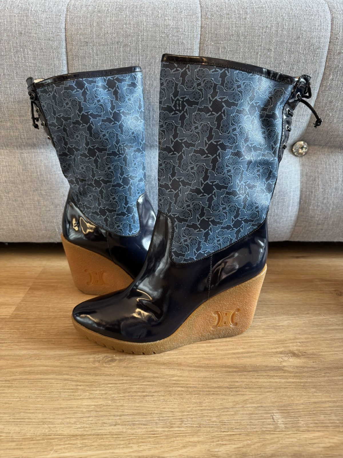 Celine Paris Monogram Navy boots 40 ankle boots womens boots