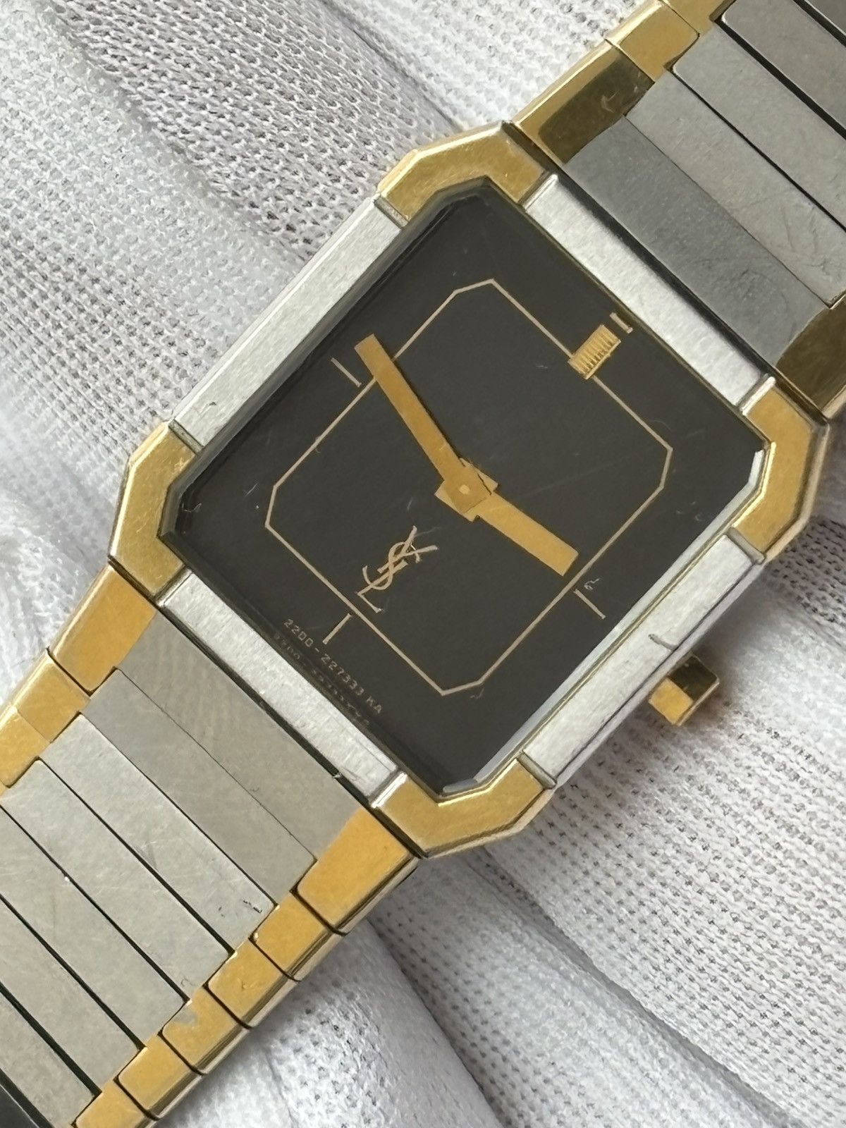 Yves Saint Laurent YSL gold silver tank onyx black dial works vintage from 80s Size ONE SIZE - 2 Thumbnail