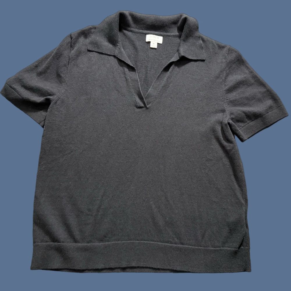 J.Crew Sweater Polo Short Sleeve Johnny Collar Cashmere Cotton Black M Womens Pullover Size Medium