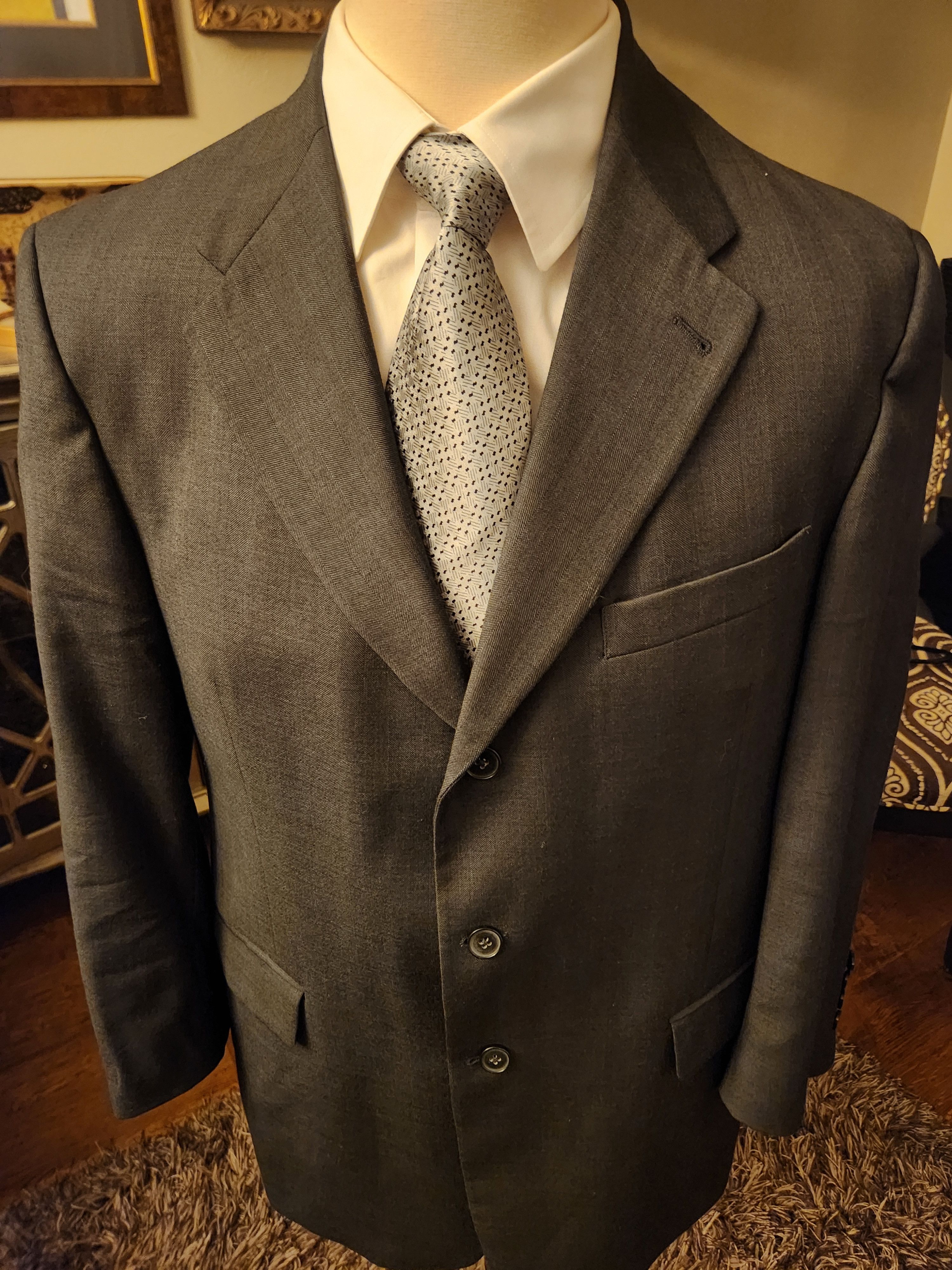 Murano Vintage 90's Italian Made Gray Single Breast 100% Wool Suit Size 44S - 2 Thumbnail