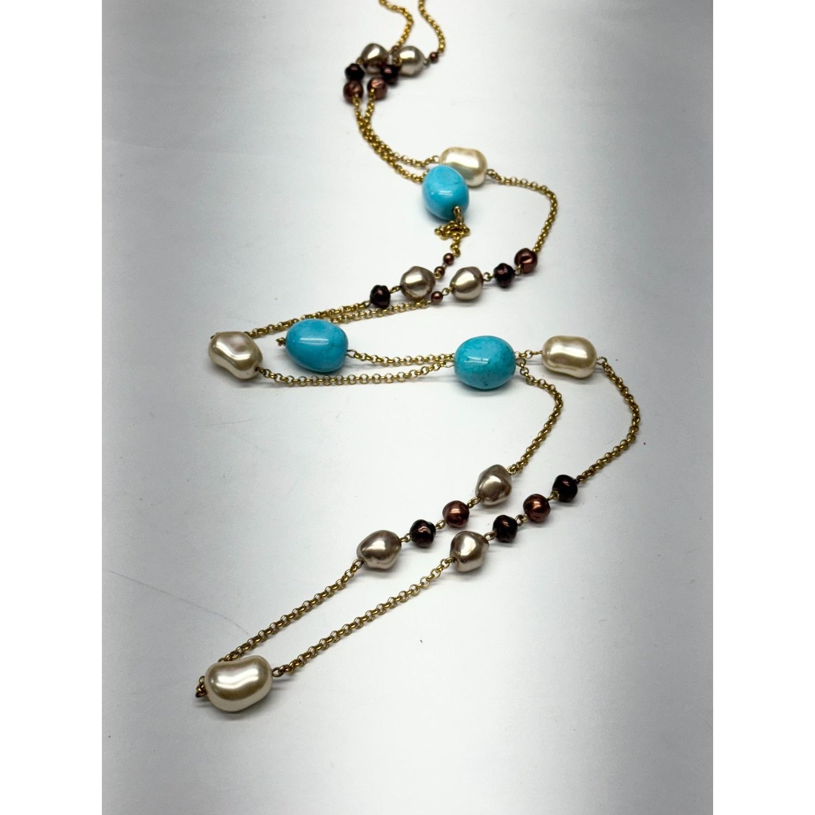 Vintage Vintage glass stone pearl beaded chain long necklace Size ONE SIZE - 2 Thumbnail