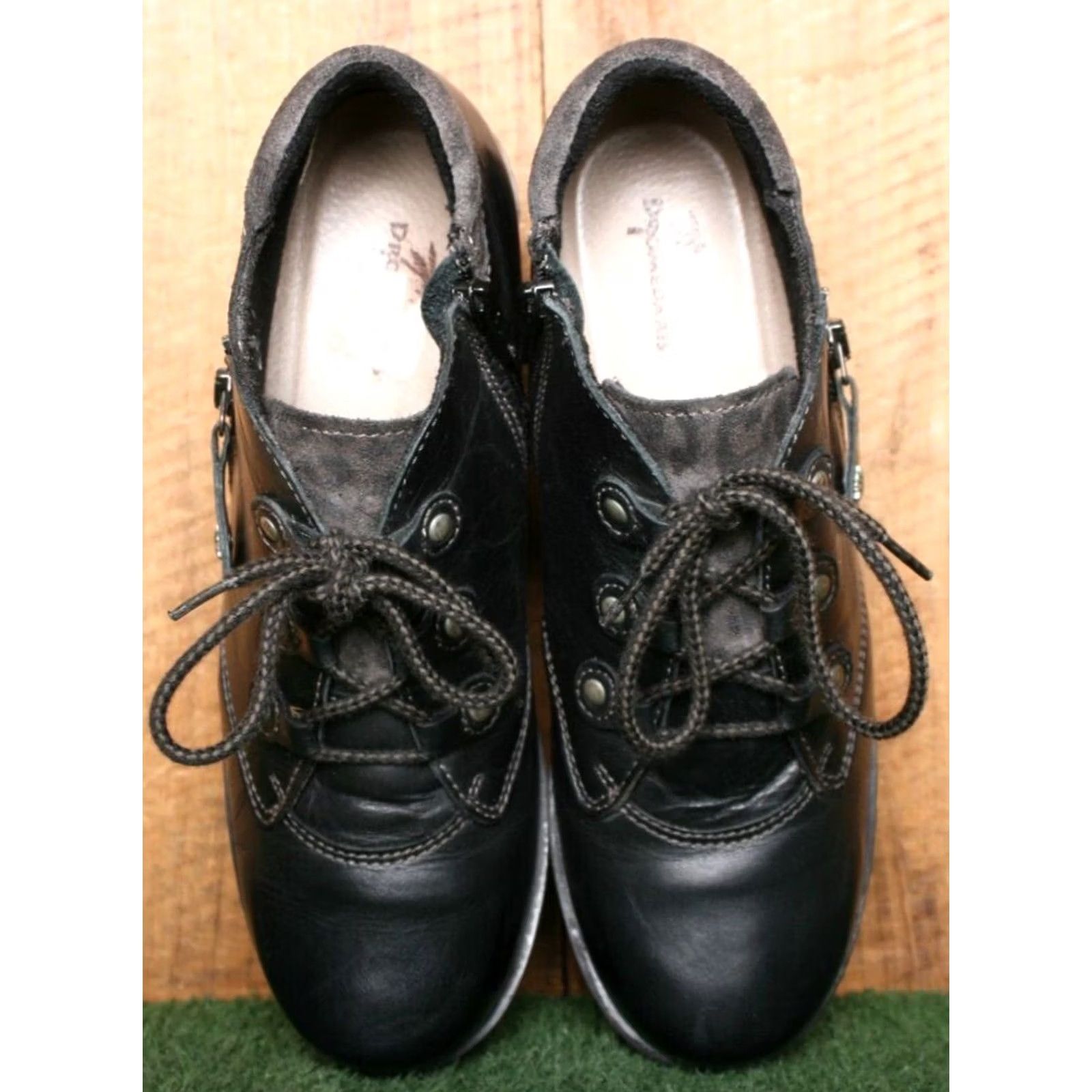 Vintage DROMEDARIS Becky Black Leather Wedge Oxford Womens Casual Shoes 8.5 US 39 EUR Size US 9 / IT 39 - 4 Thumbnail