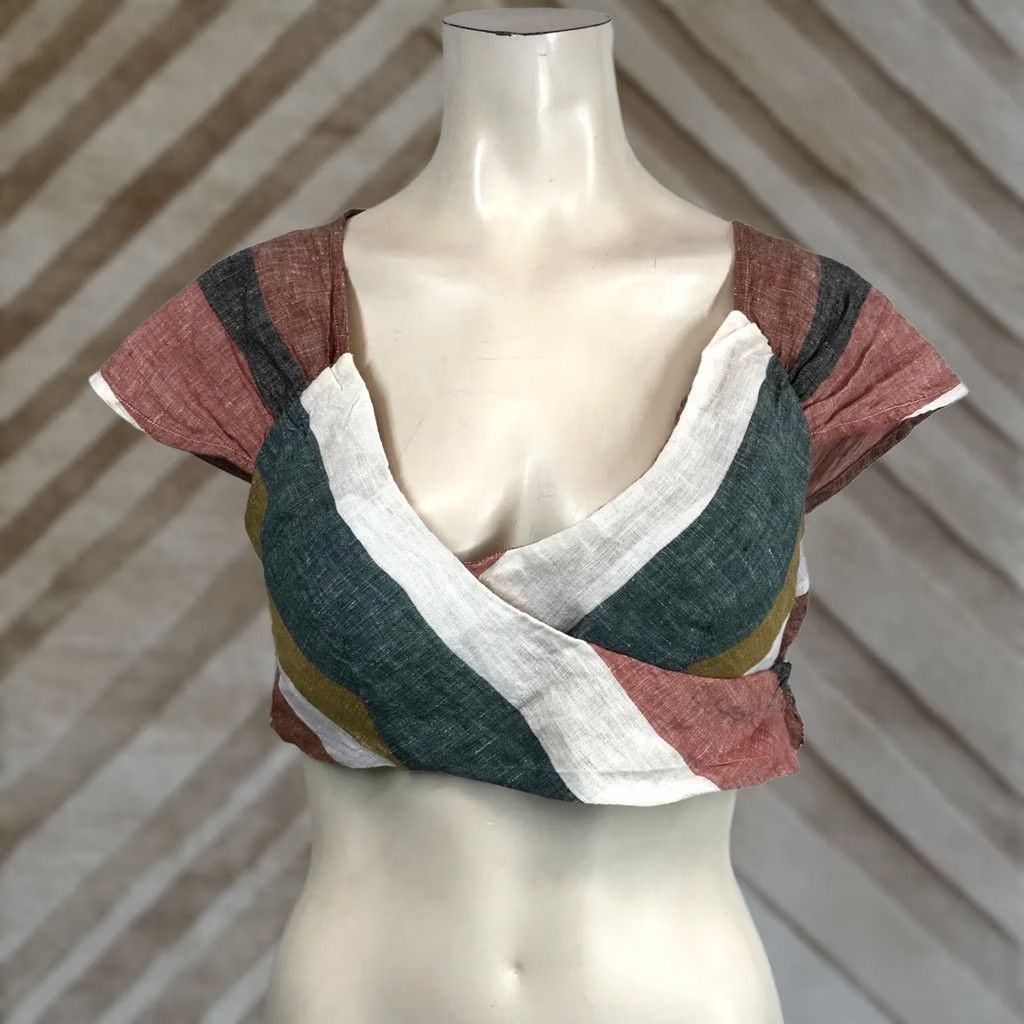 Free People Free People Striped Wrap Crop Top Shirt Women Small Short Sleeve V-Neck Cropped Boho Beach Summer White Size ONE SIZE - 1 Thumbnail
