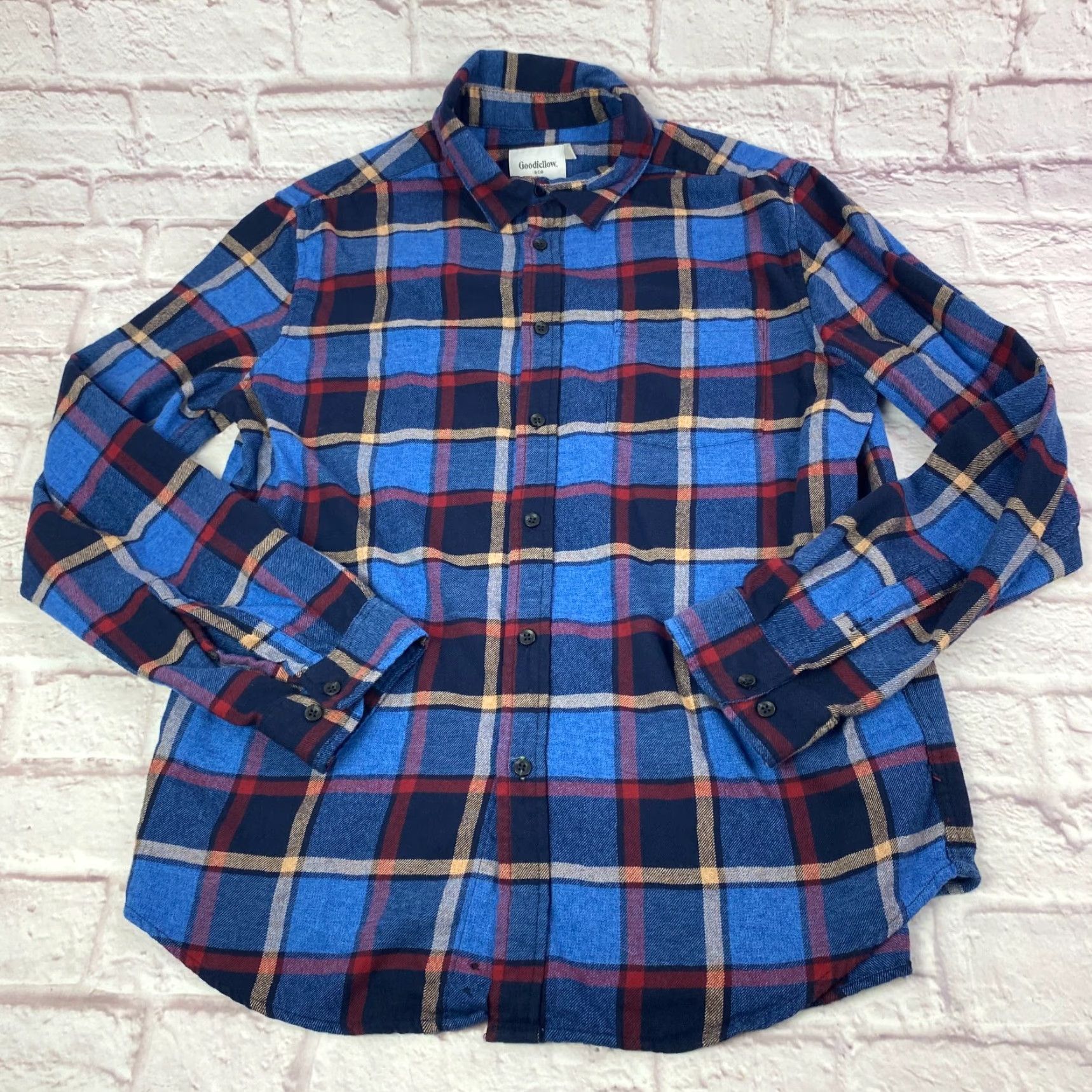 Vintage VINTAGE Goodfellow Mens Plaid Flannel Button Down Shirt Long Sleeve Size L 100% Cotton Blue Men Apparel Regular Fit Durable Pockets 42 in Chest Mens Size US L / EU 52-54 / 3 - 3 Thumbnail