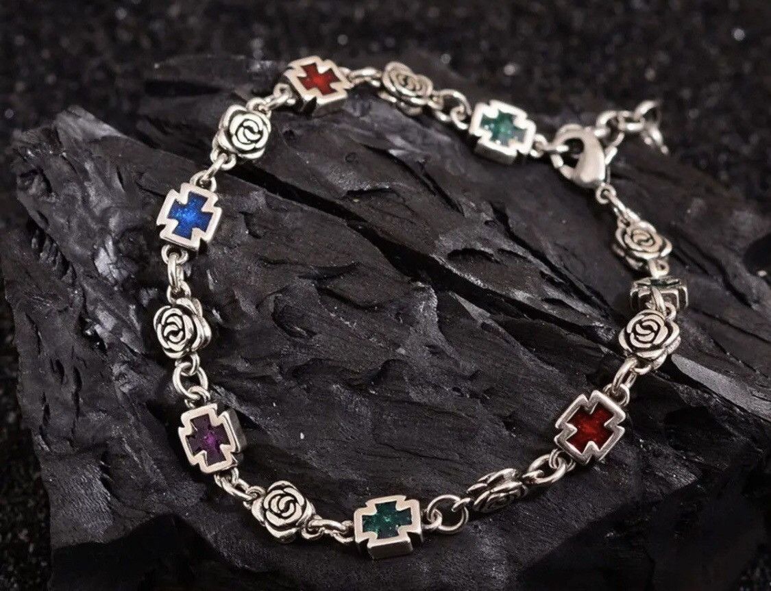 Jewelry Rose Flower Cross Shiny Colorful Crystal Bracelet Size ONE SIZE - 2 Thumbnail