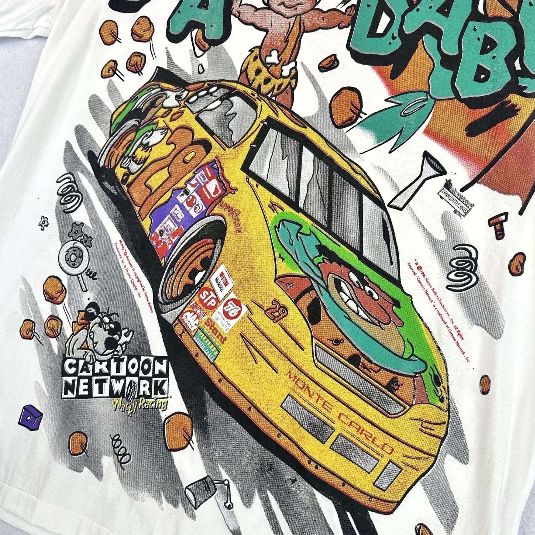 TEE JAYS VINTAGE Flintstones Wacky Races Shirt Mens XL White Cartoon Network Racing 90s Size US XL / EU 56 / 4 - 6 Thumbnail
