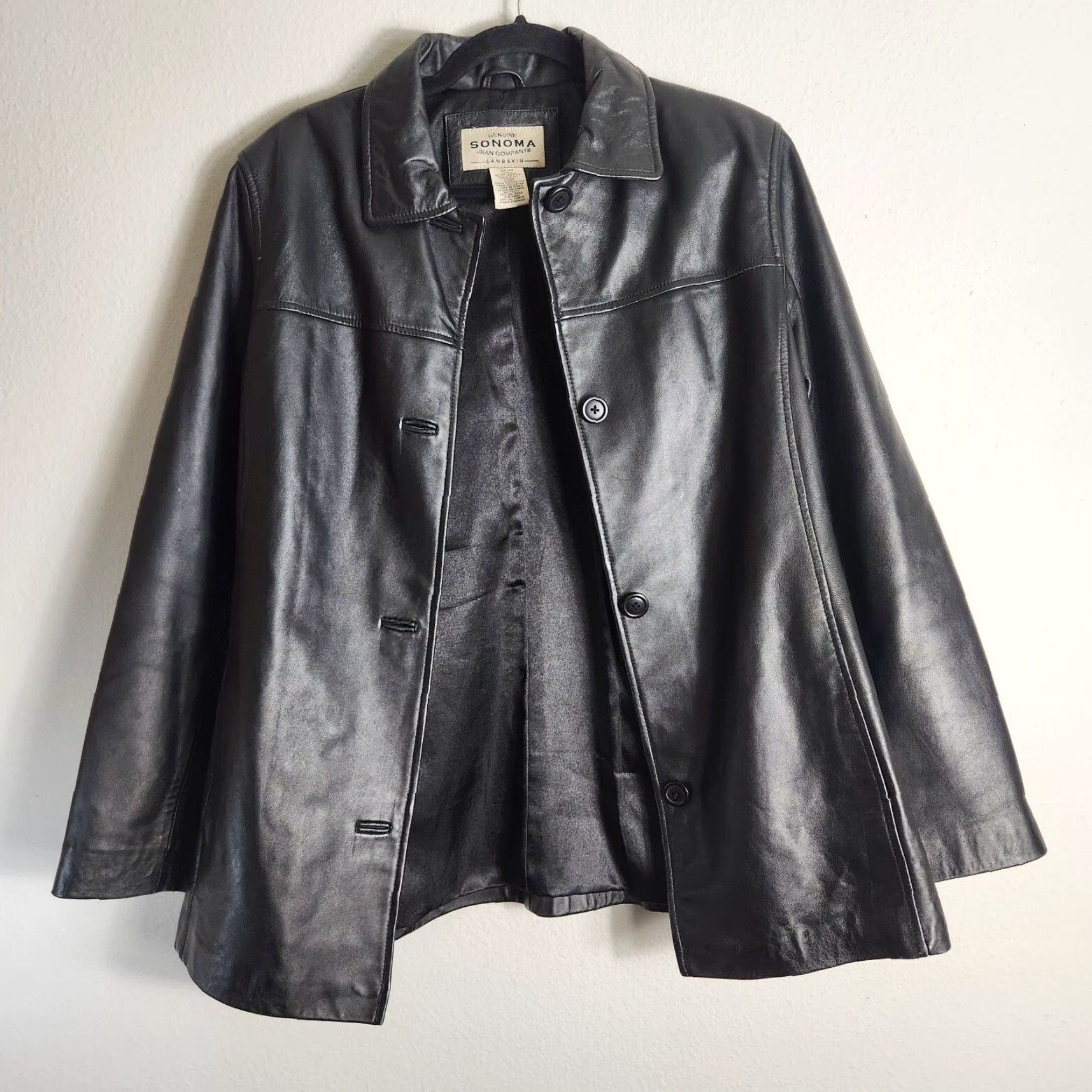 Vintage VINTAGE Sonoma Women's Coat Leather Buttonfront Black M Size M / US 6-8 / IT 42-44 - 2 Thumbnail