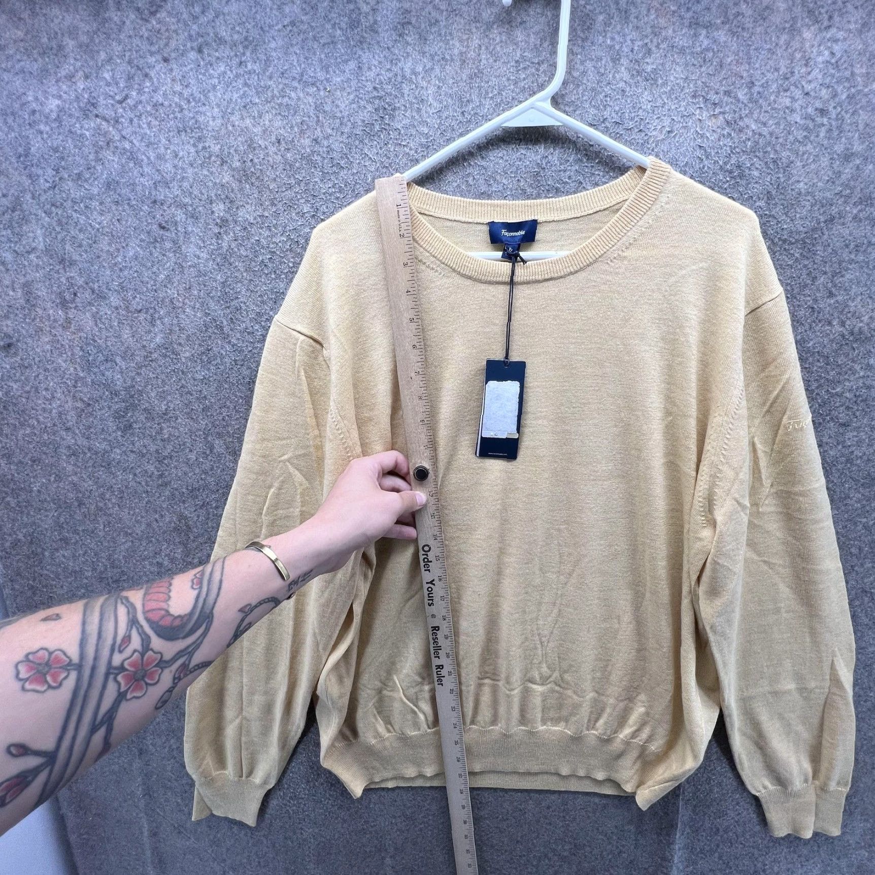 Faconnable Faconnable Sweater Mens XL Beige Lightweight Crewneck Pullover Knit Casual Fall Mens XL Beige Faconnable Logo Size US XL / EU 56 / 4 - 3 Thumbnail