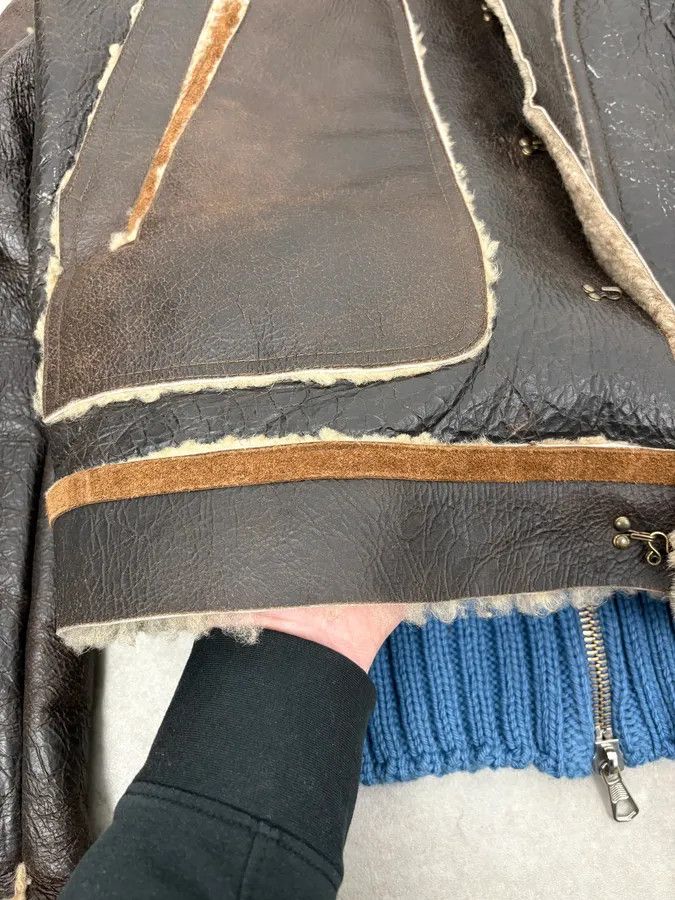 Dsquared2 FW2002 Dsquared2 Brown Leather & Blue Wool Layered Sherling Jacket Size US S / EU 44-46 / 1 - 11 Thumbnail
