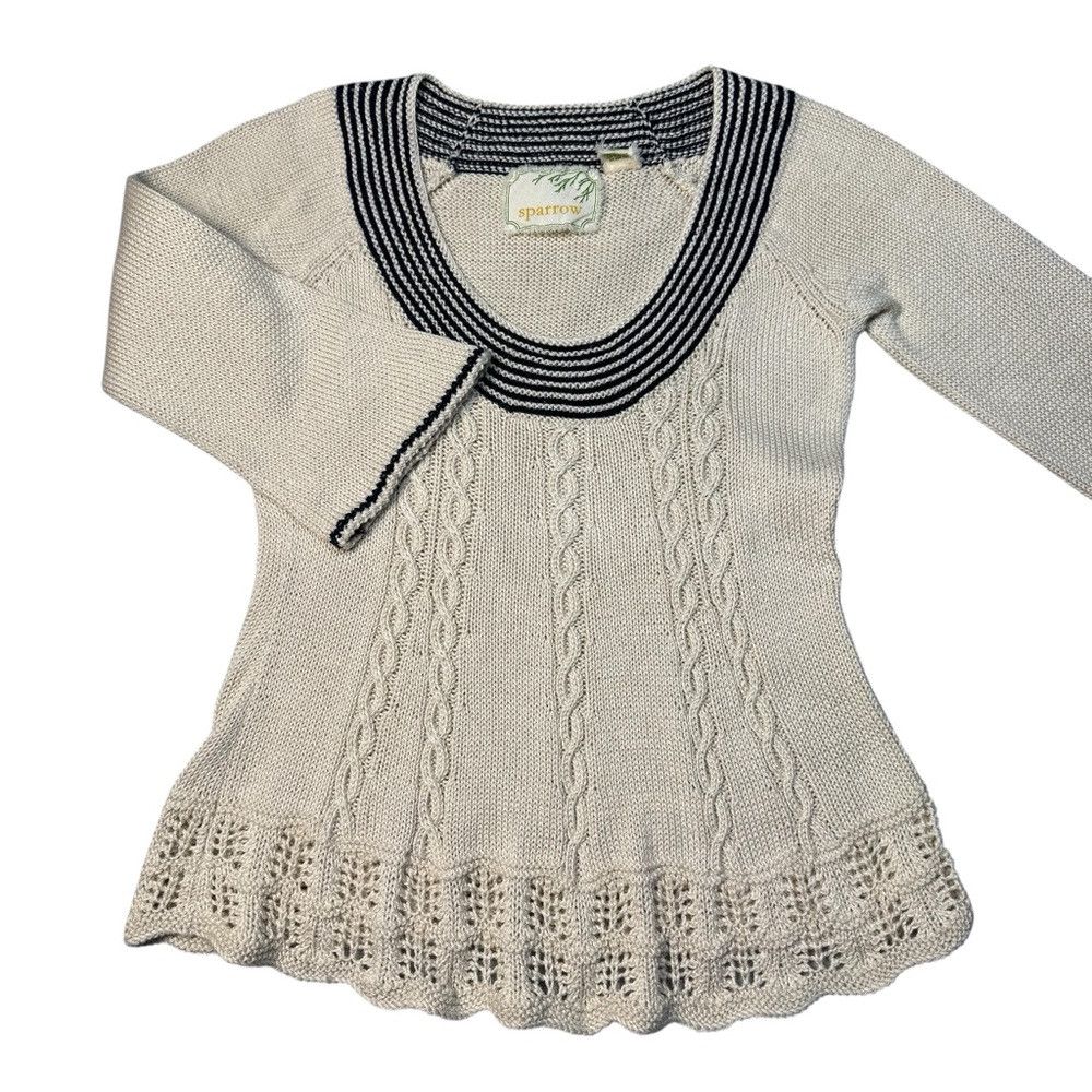Anthropologie Vintage Sparrow Anthropologie Cable Knit Cotton Ivory Sweat Size M / US 6-8 / IT 42-44 - 2 Thumbnail