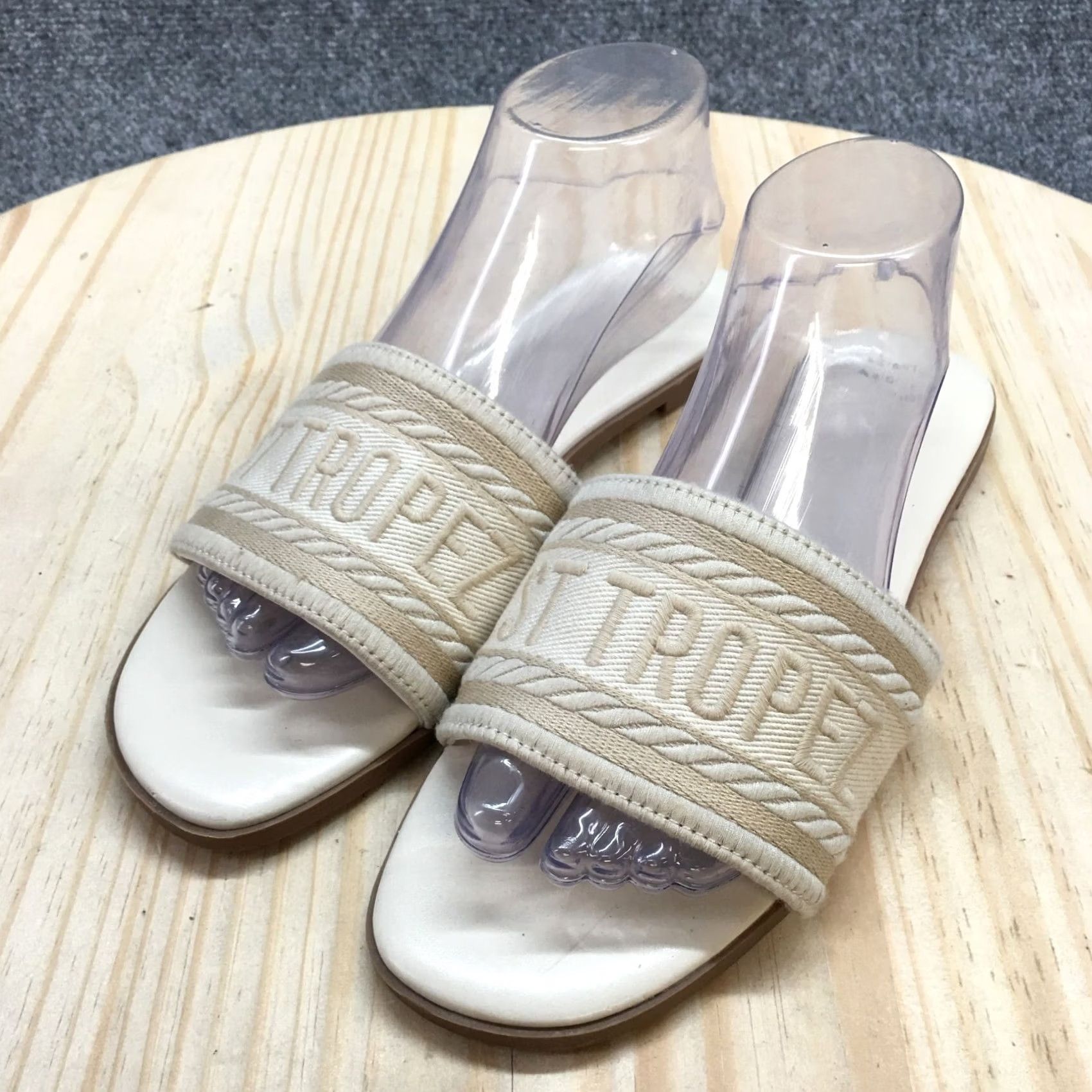 Vintage A New Day Sandals Womens 9.5 M Slip On Slides Beige Open Toe Casual St Tropez Size US 10 / IT 40 - 3 Thumbnail