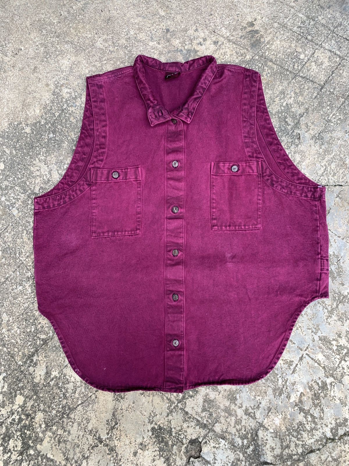 Japanese Brand × Vintage 2000s Mr Michiko Burgundy Wash Crop Back Button Vest Size US L / EU 52-54 / 3 - 1 Thumbnail