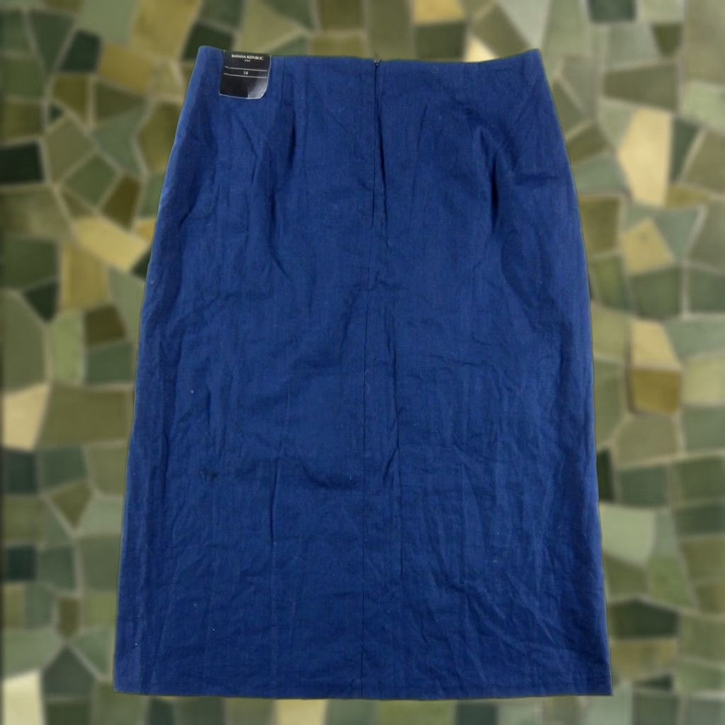 Banana Republic VINTAGE Banana Republic Linen Blend Blue Button A-Line Straight Midi Skirt Woman 14 Size 36" / US 14 / IT 50 - 1 Thumbnail
