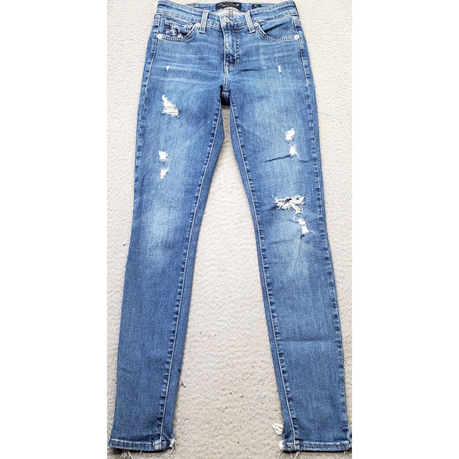 Lucky Brand Lucky Brand Skinny Jeans Women's 00/24 Blue Denim Cotton Distressed Frayed Hem Jeans Size 24" / US 00 / IT 34 - 2 Thumbnail