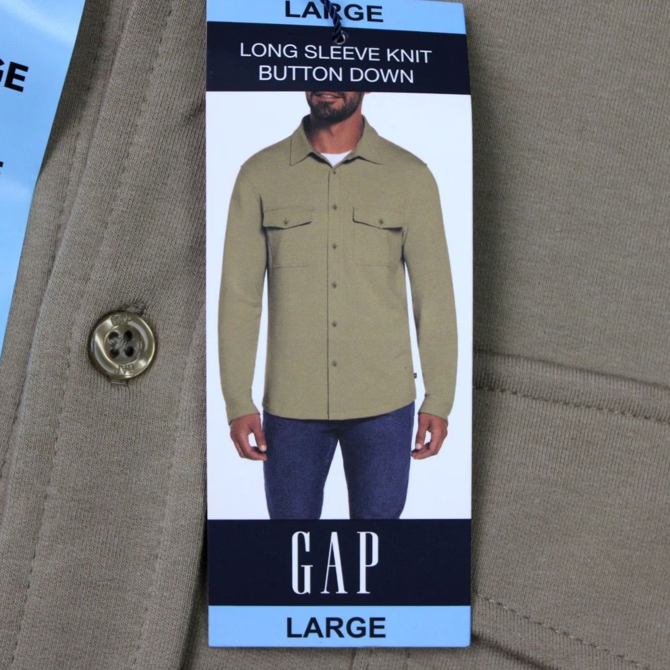 Gap Gap Shirt Mens Large Beige Long Sleeve Button-Down Knit Pockets NWT Size US L / EU 52-54 / 3 - 7 Thumbnail