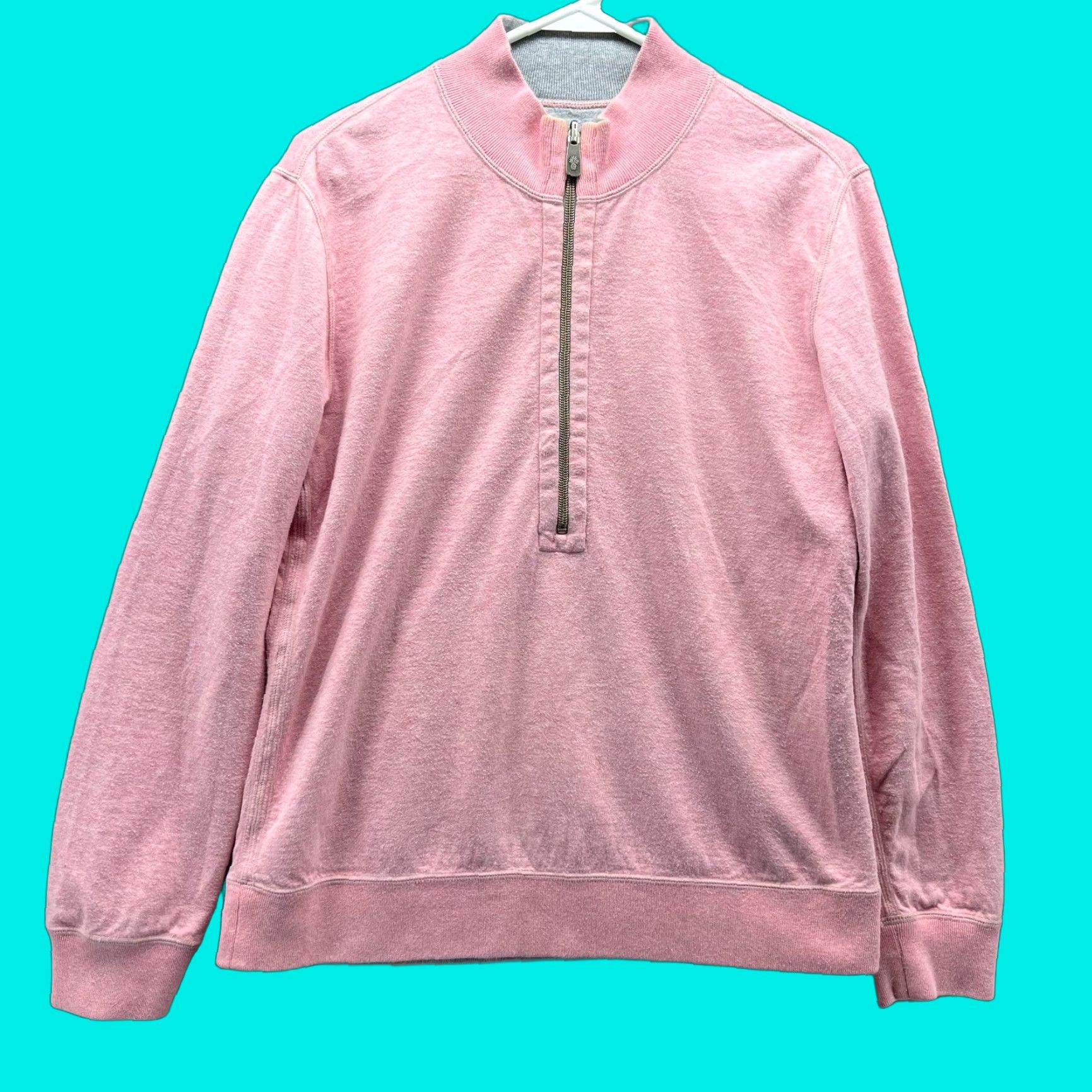 Tommy Bahama VINTAGE Tommy Bahama Sweater Womens Large Pullover Fleece Reversible 1/2 Zip Pink Grey Logo Pattern USA Size L / US 10 / IT 46 - 1 Thumbnail