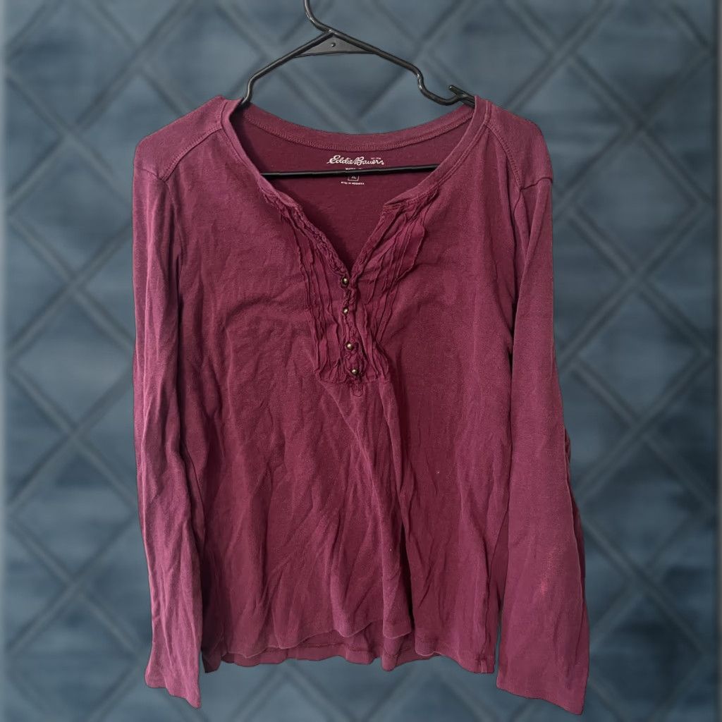 Eddie Bauer Eddie Bauer Active Sweatshirt Womens Size XL Maroon V-Neck Long Sleeve Size XL / US 12-14 / IT 48-50 - 1 Thumbnail