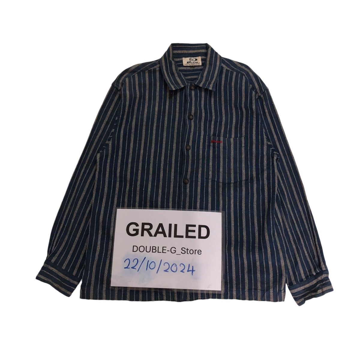Indigo 📌Vintage Indigo Button Jacket Piko Striped Hickory Design Size US L / EU 52-54 / 3 - 1 Thumbnail