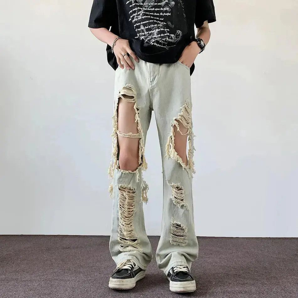 Japanese Brand Retro loose casual straight leg ripped jeans Size US 32 / EU 48 - 1 Thumbnail