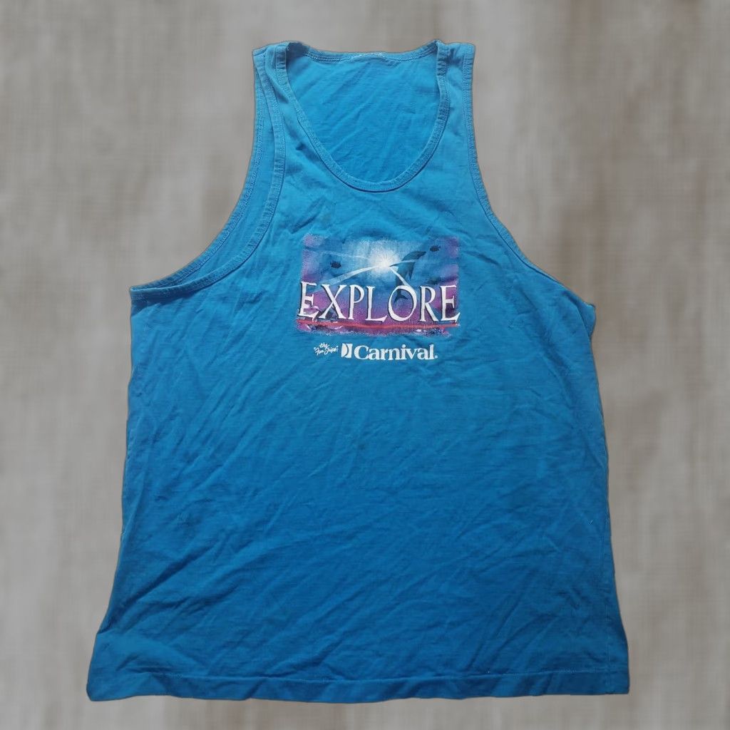 Vintage Carnival Shirt T-Shirt Sleeveless Adult Mens XL Blue Tee Shirt Tank Top Vertical Style Size US XL / EU 56 / 4 - 1 Thumbnail