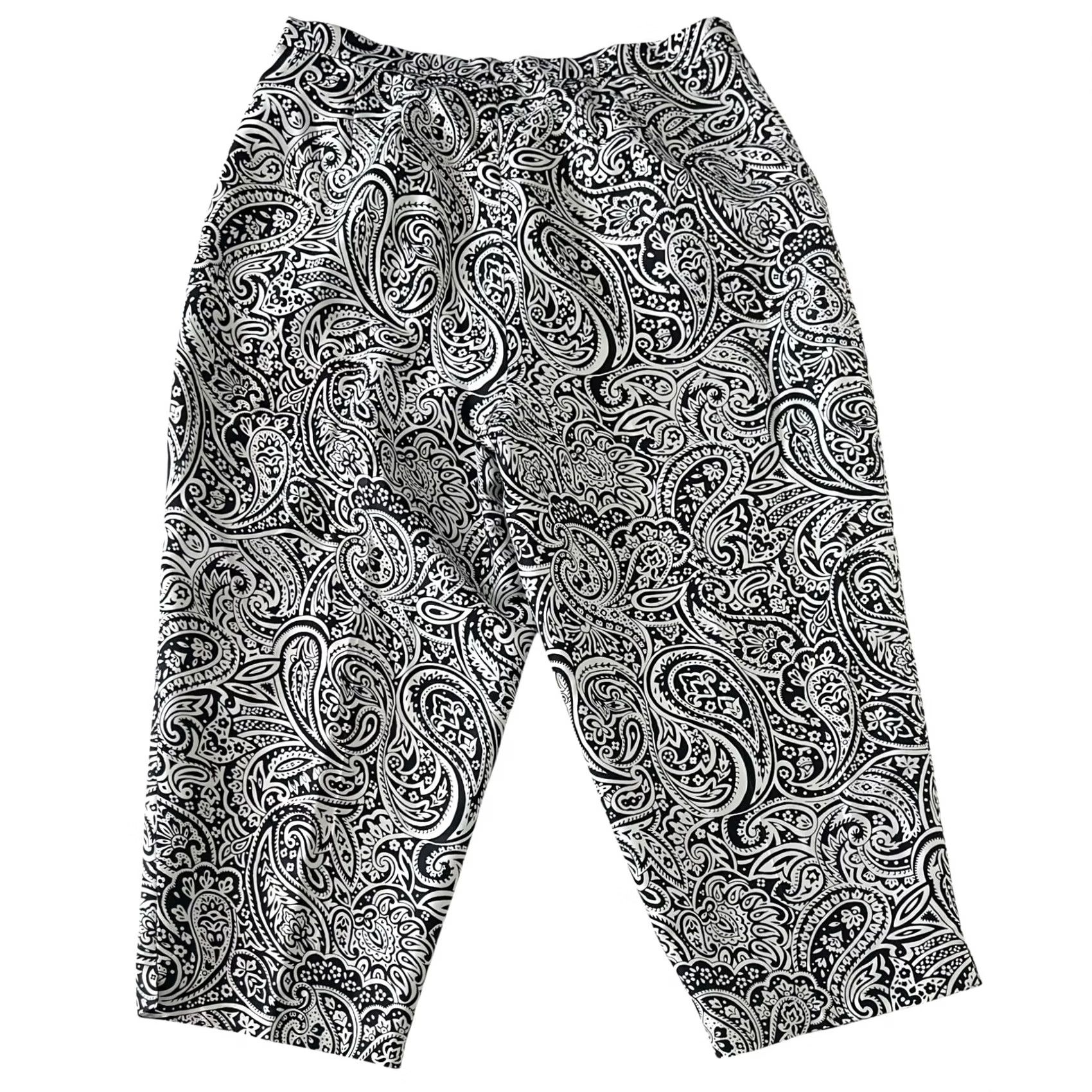 Vintage Hillary & Hanson Women’s Silk Pants Black White Paisley Print Lined Sz 16 Pants Womens Silk Paisley Print Plus Size 16 Black Womens Size 38" / US 16 / IT 52 - 4 Thumbnail