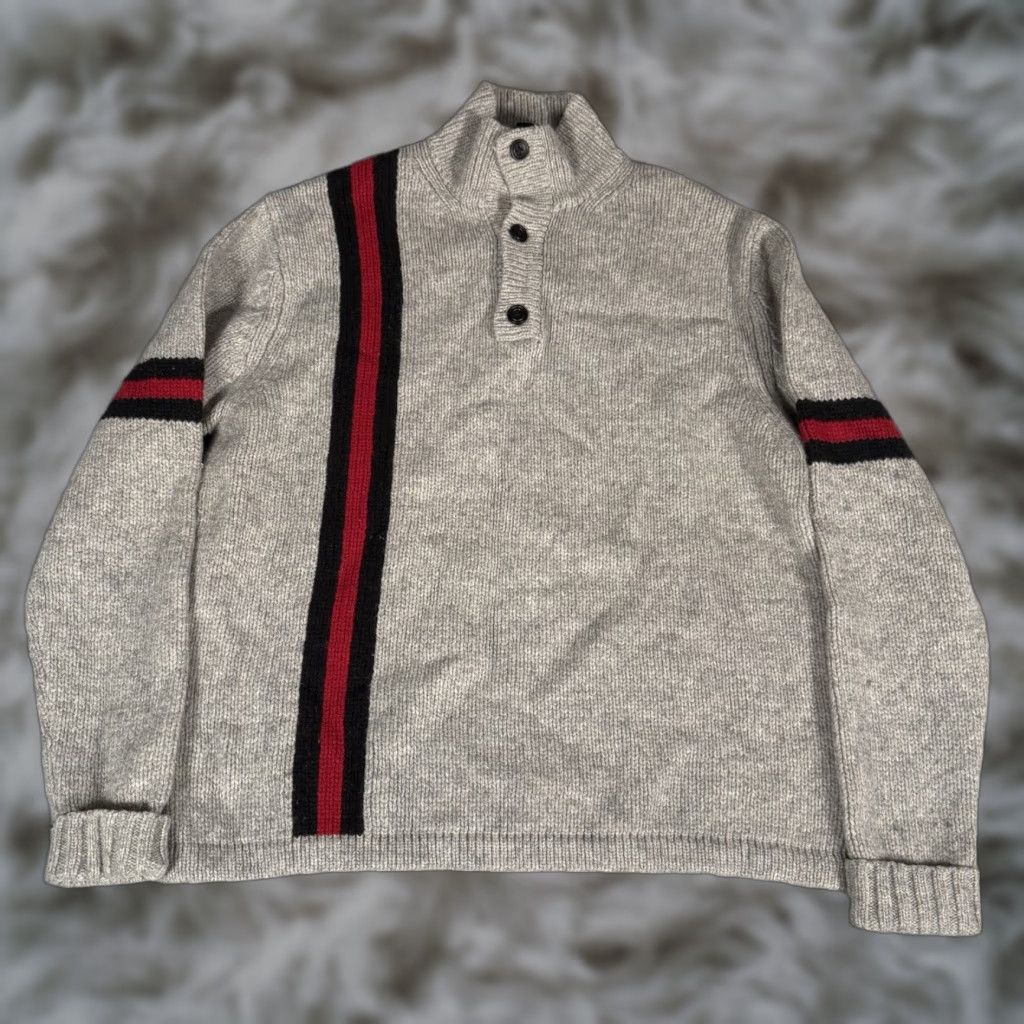 Gap VINTAGE GAP Mock Neck Henley Sweater Mens M Knit Striped Wool Gray Size US M / EU 48-50 / 2 - 1 Thumbnail