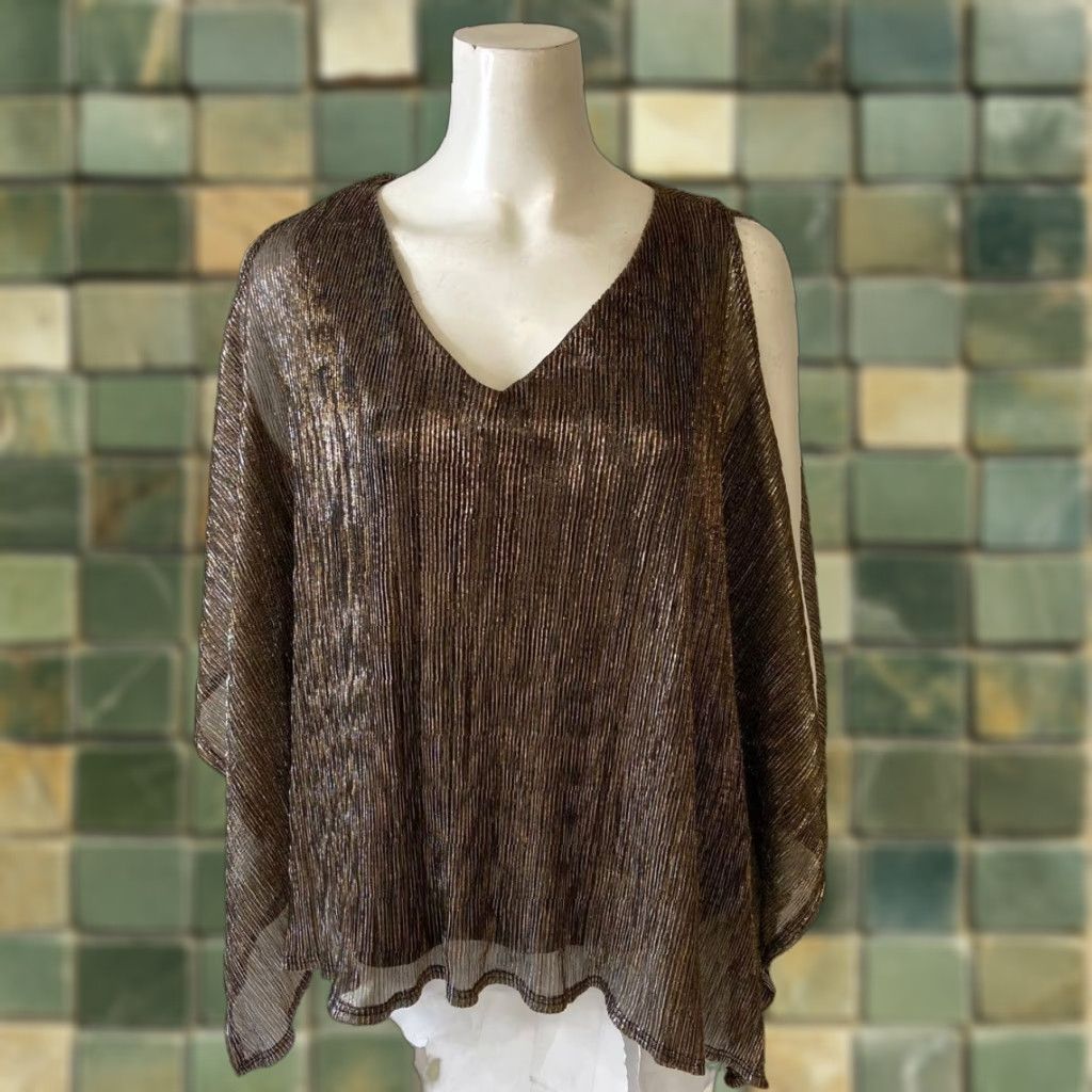 TASH + SOPHIE Top Women's Size S Copper Lurex Cut Sleeve S10166