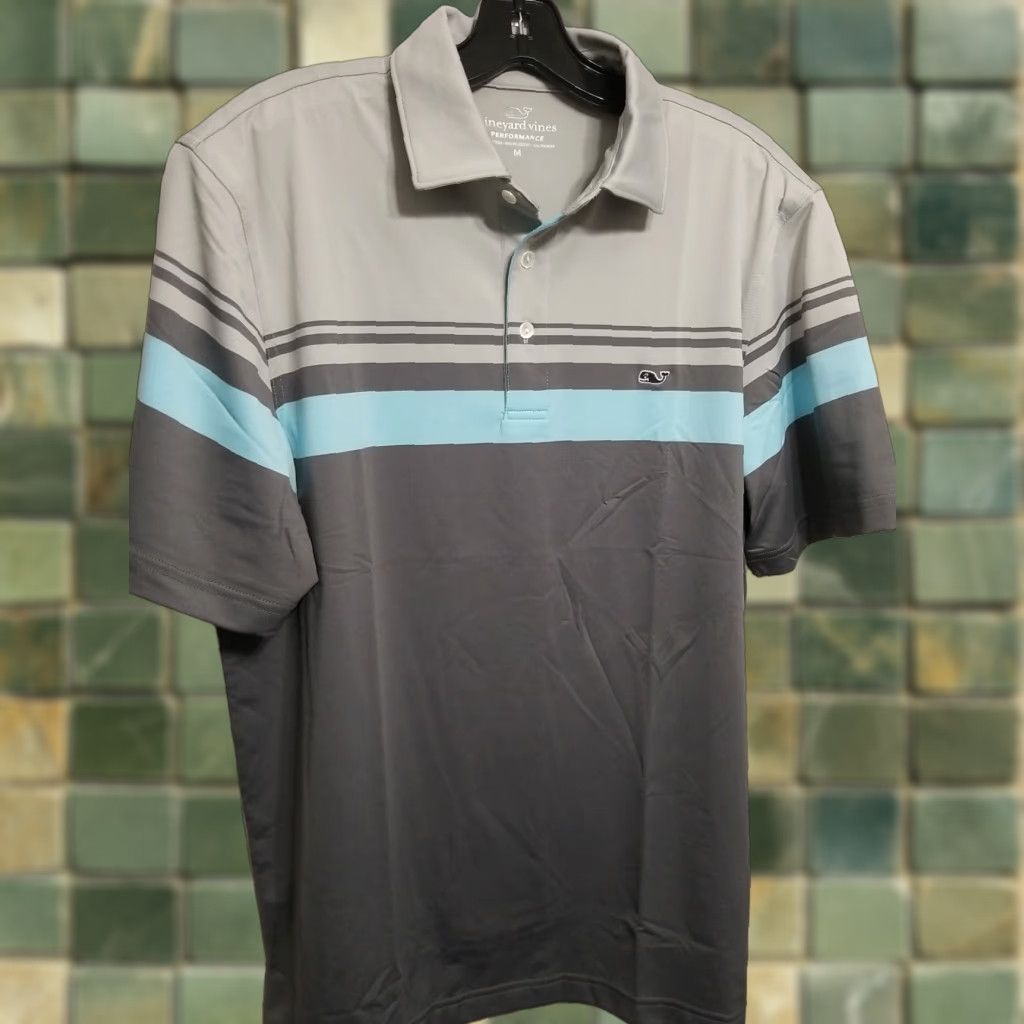 Vineyard Vines Vineyard Vines Performance Polo Men Medium Golf Shirt Dry Fit Striped Multicolor Blue Short Sleeve Button Collared" Size US M / EU 48-50 / 2 - 1 Thumbnail