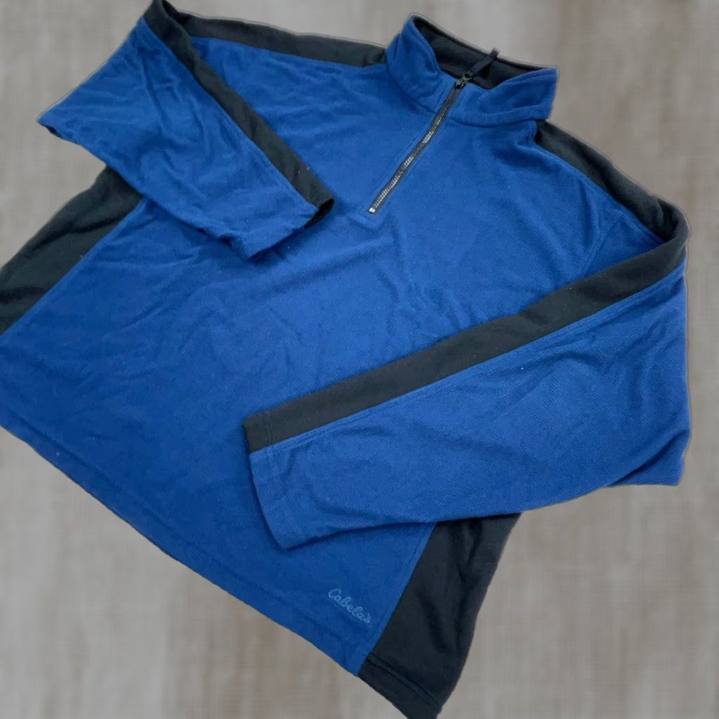 Vintage Cabela's Sweater Men Large Blue Black Pullover Fleece Thermal Waffle 1/4 Zip Size US L / EU 52-54 / 3 - 1 Thumbnail