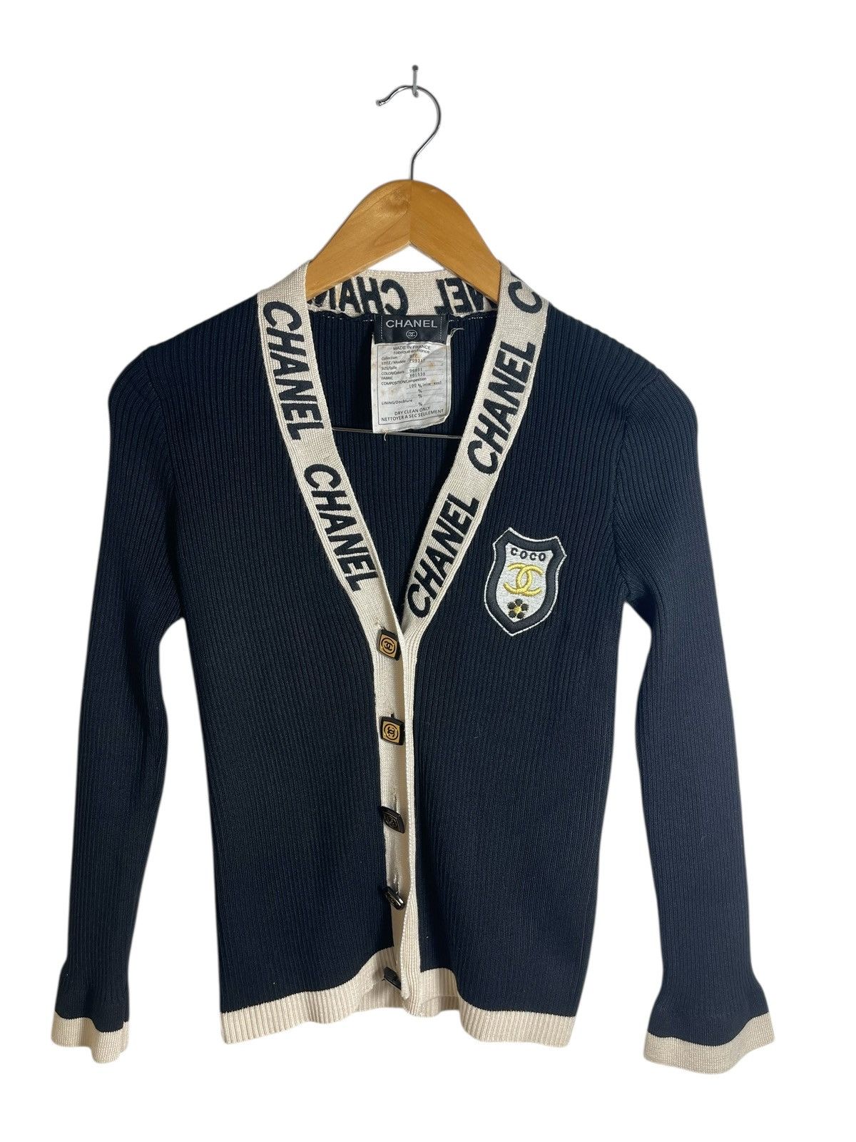 Vintage 90s Chanel Coco Neige University Cardigan