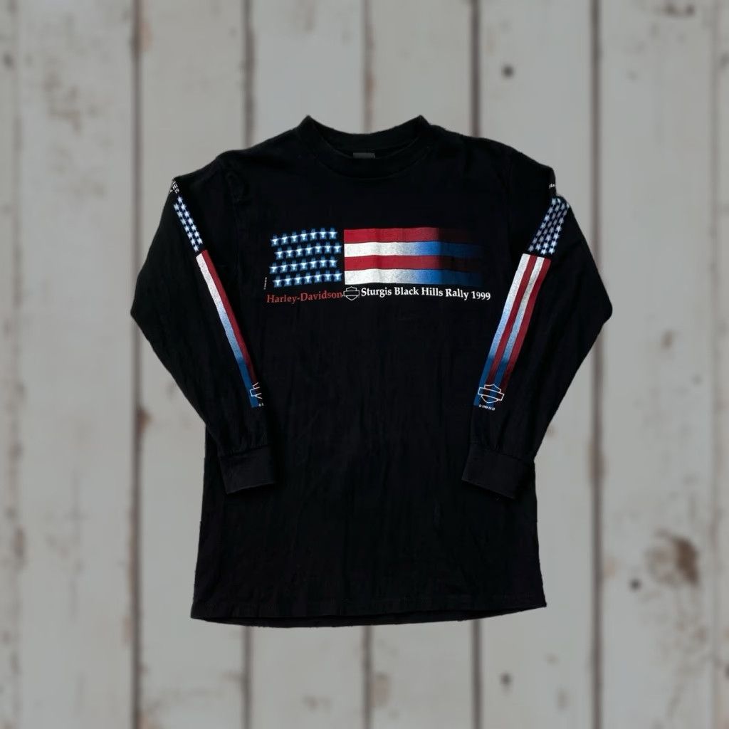 Harley Davidson VINTAGE Harley-Davidson Sturgis South Dakota Long Sleeve TShirt Mens Medium Blue 1999 Double-Sided Crew Neck Cotton T-Shirt Size US M / EU 48-50 / 2 - 1 Thumbnail