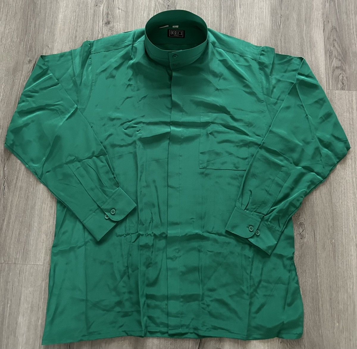 Other Green BOCCI Italy Silk Mandarin Collar Shirt (Long Sleeve) Size US XL / EU 56 / 4 - 1 Thumbnail